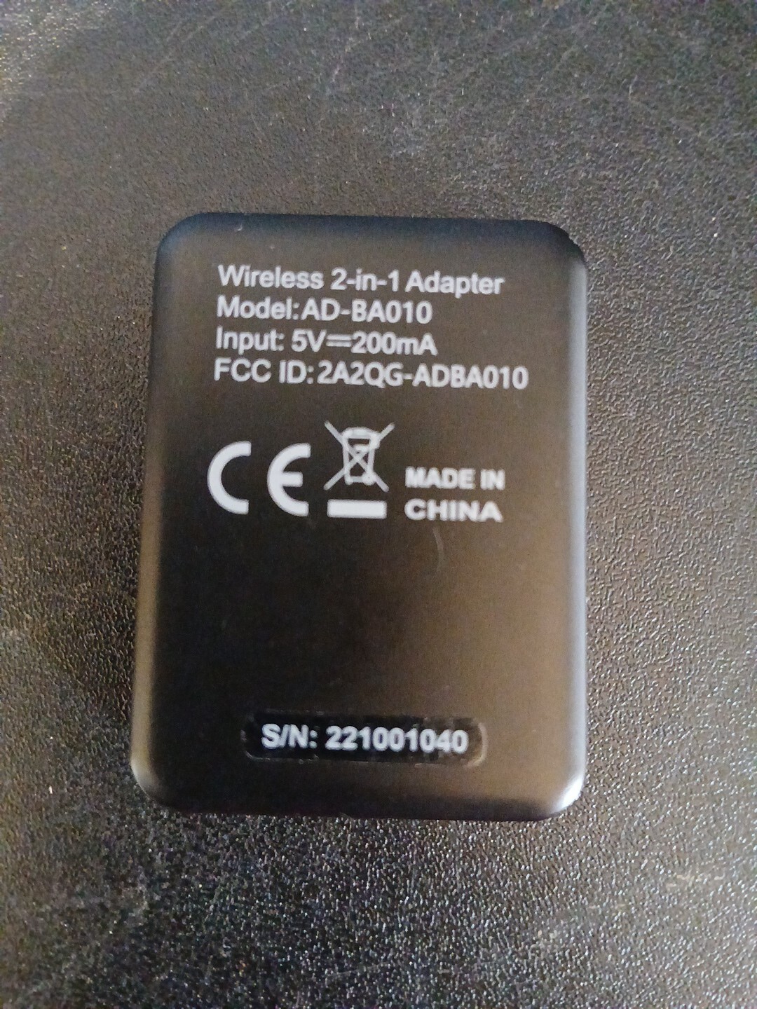 Aisidra Model AD-BA010 Transmitter Bluetooth Wireless 2 in 1 Adapter Audio 5V