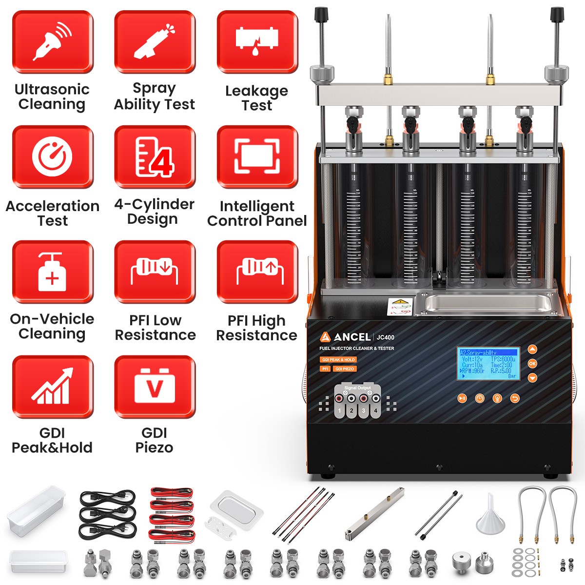 JC400 Car Fuel Injector Cleaning Machine Car Ultrasonic Injector Cleaner Tester