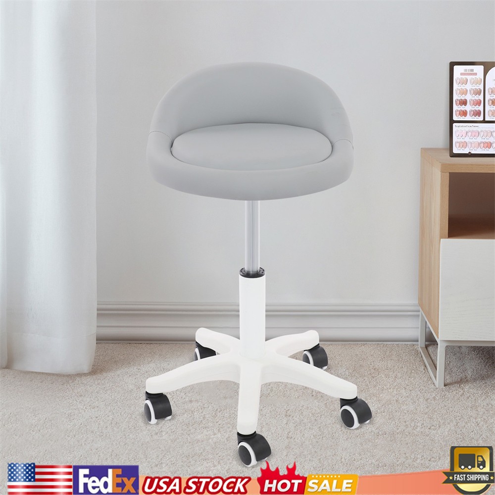 Adjustable Beauty Salon Chair Rolling Stool Rolling Stool with Low Backrest gray
