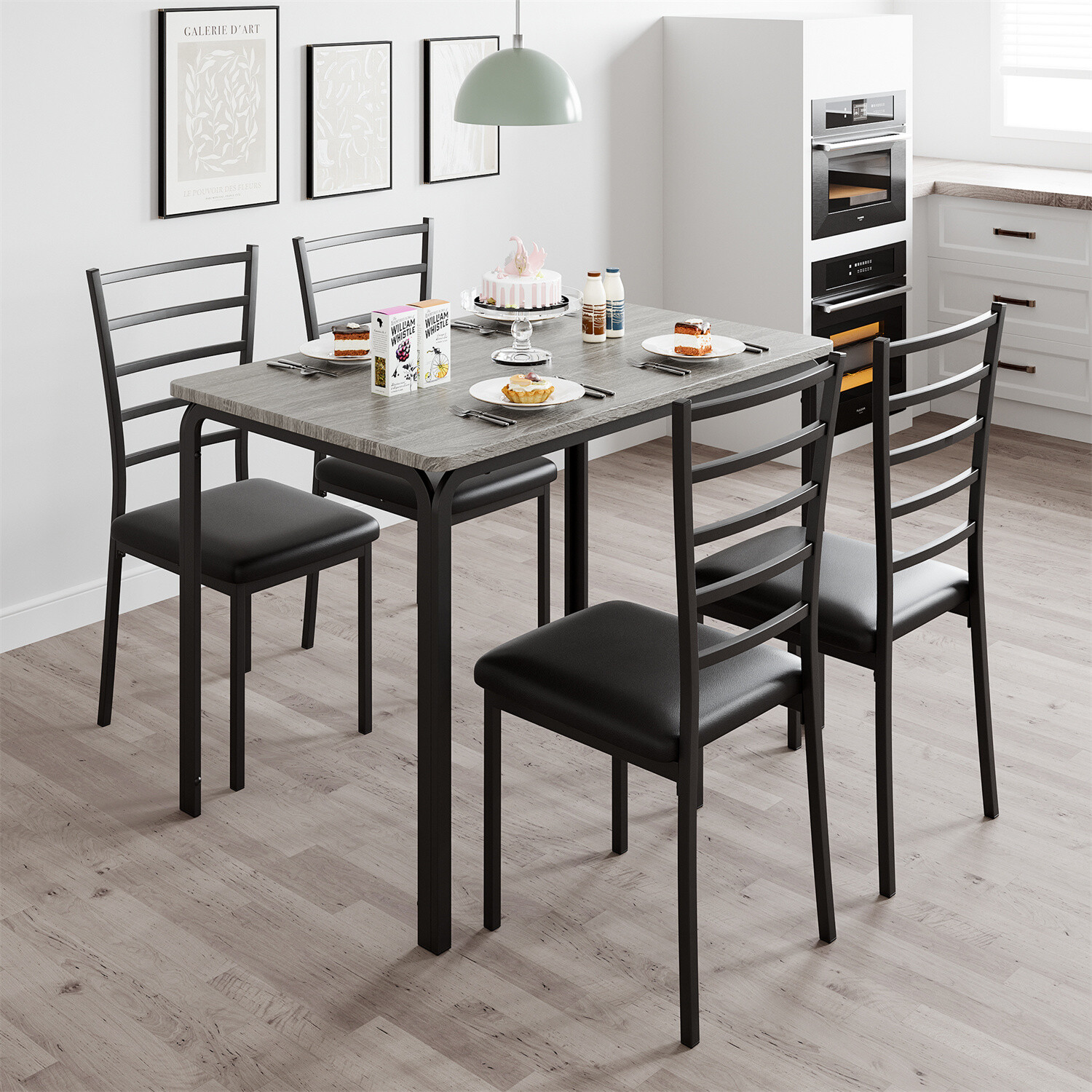 Dining Table Set for 4 Table and Chairs Upholstered Seat Dinette Furniture