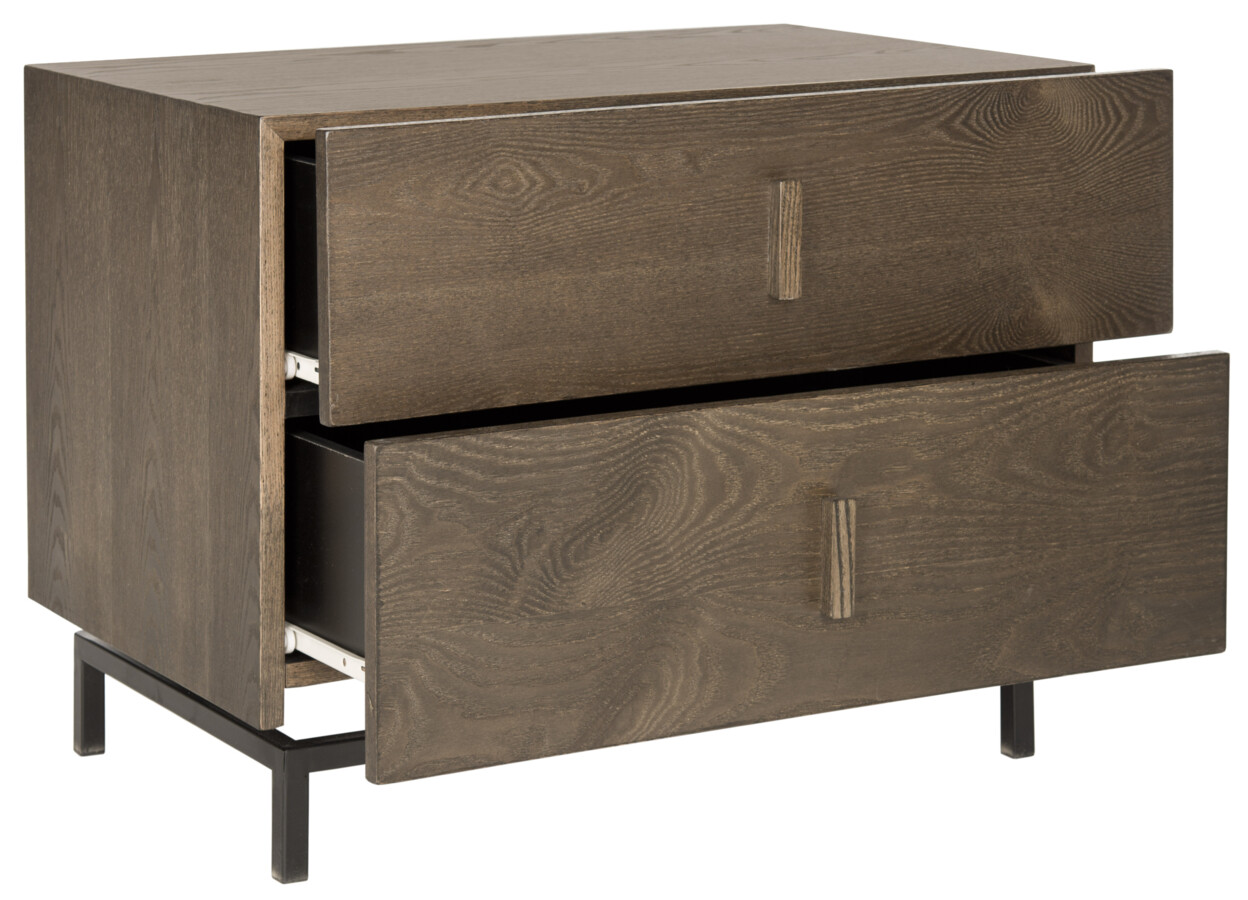 SAFAVIEH Herschel Scandinavian Lacquer 2-Drawer Cabinet | Dark Brown / Black |