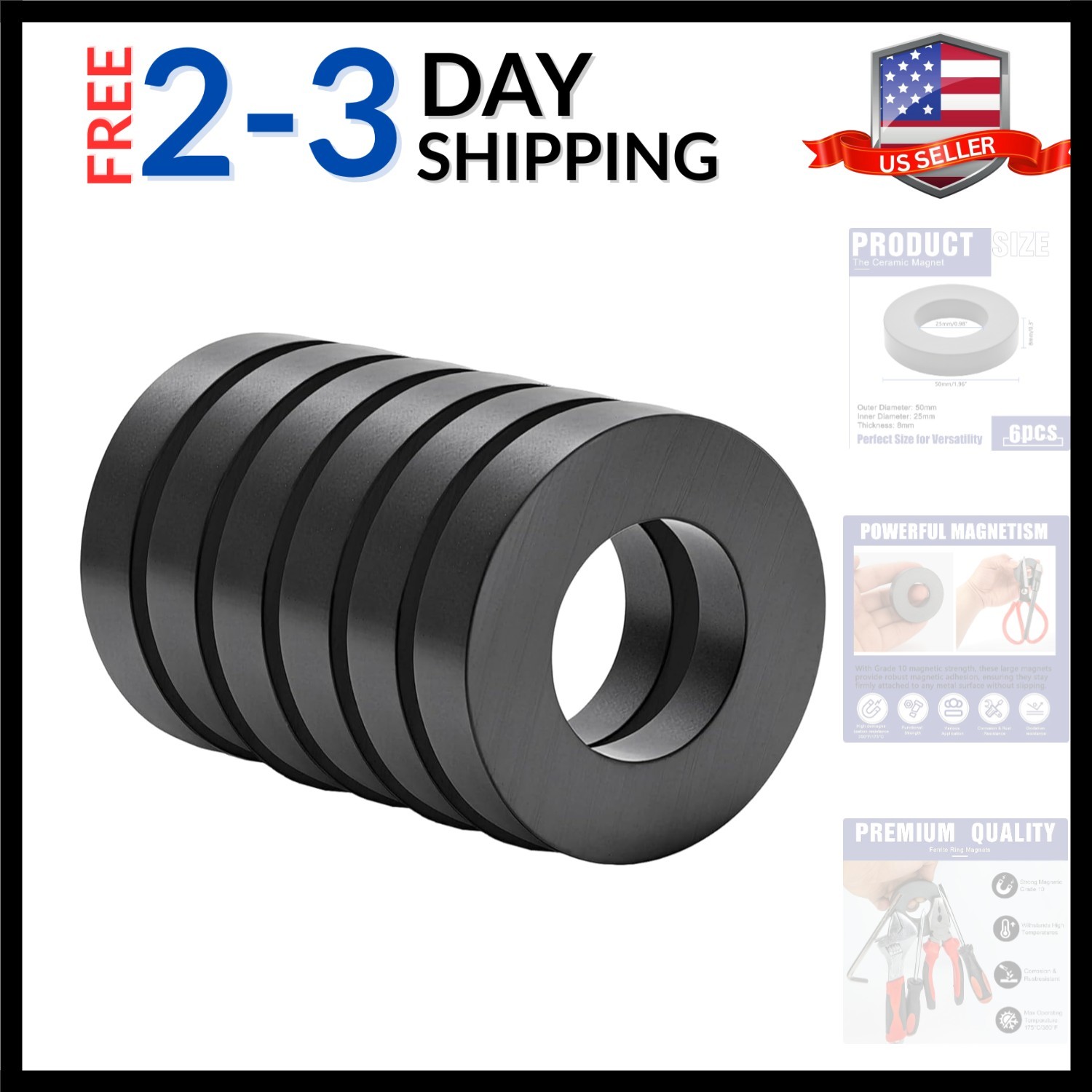 Ferrite Donut Magnets with Hole,OD50 x ID25 x 8mm Ferrite Ring Magnets with H...