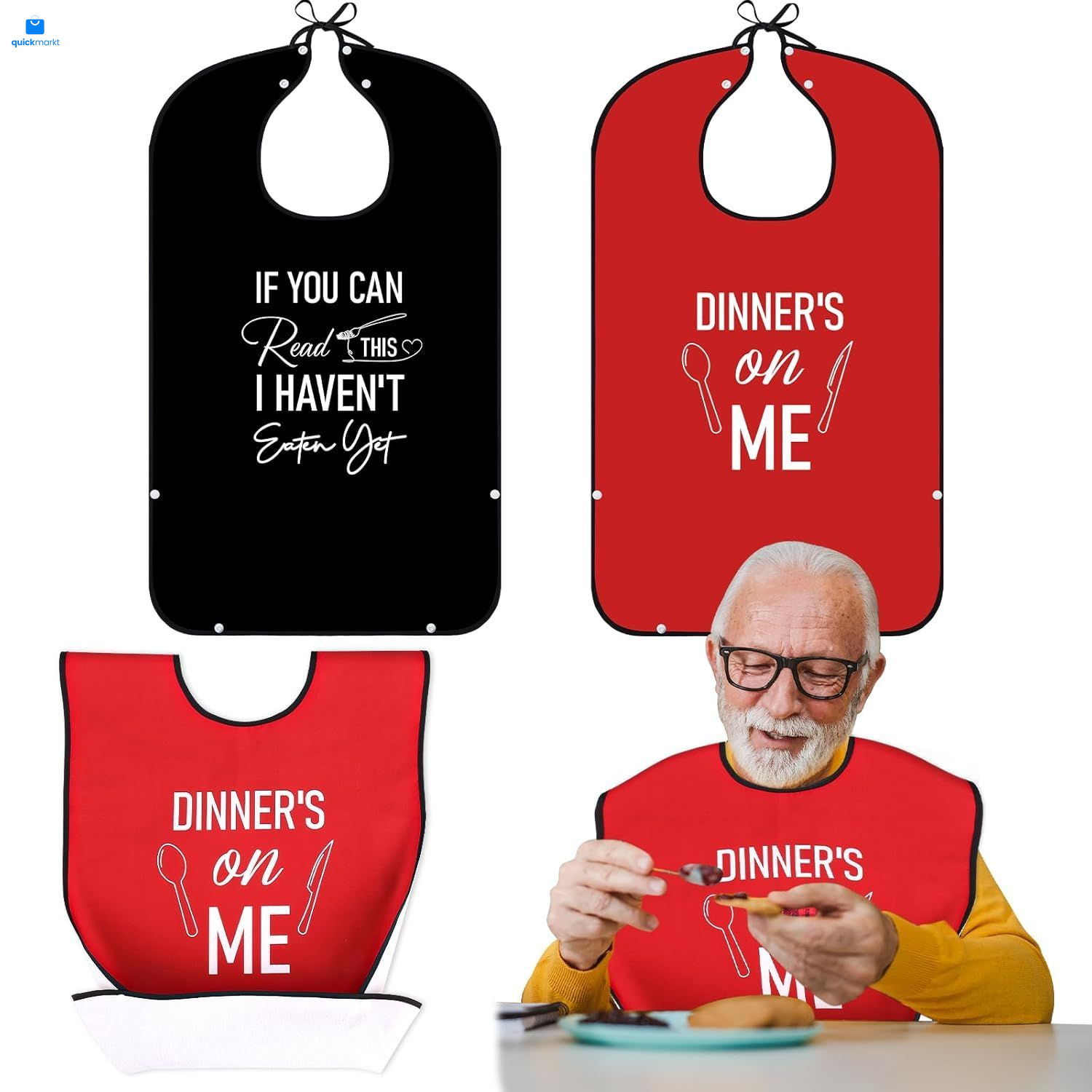 XKDOUS 2 Pack Funny Adult Bibs for Man, Waterproof and Black & Red