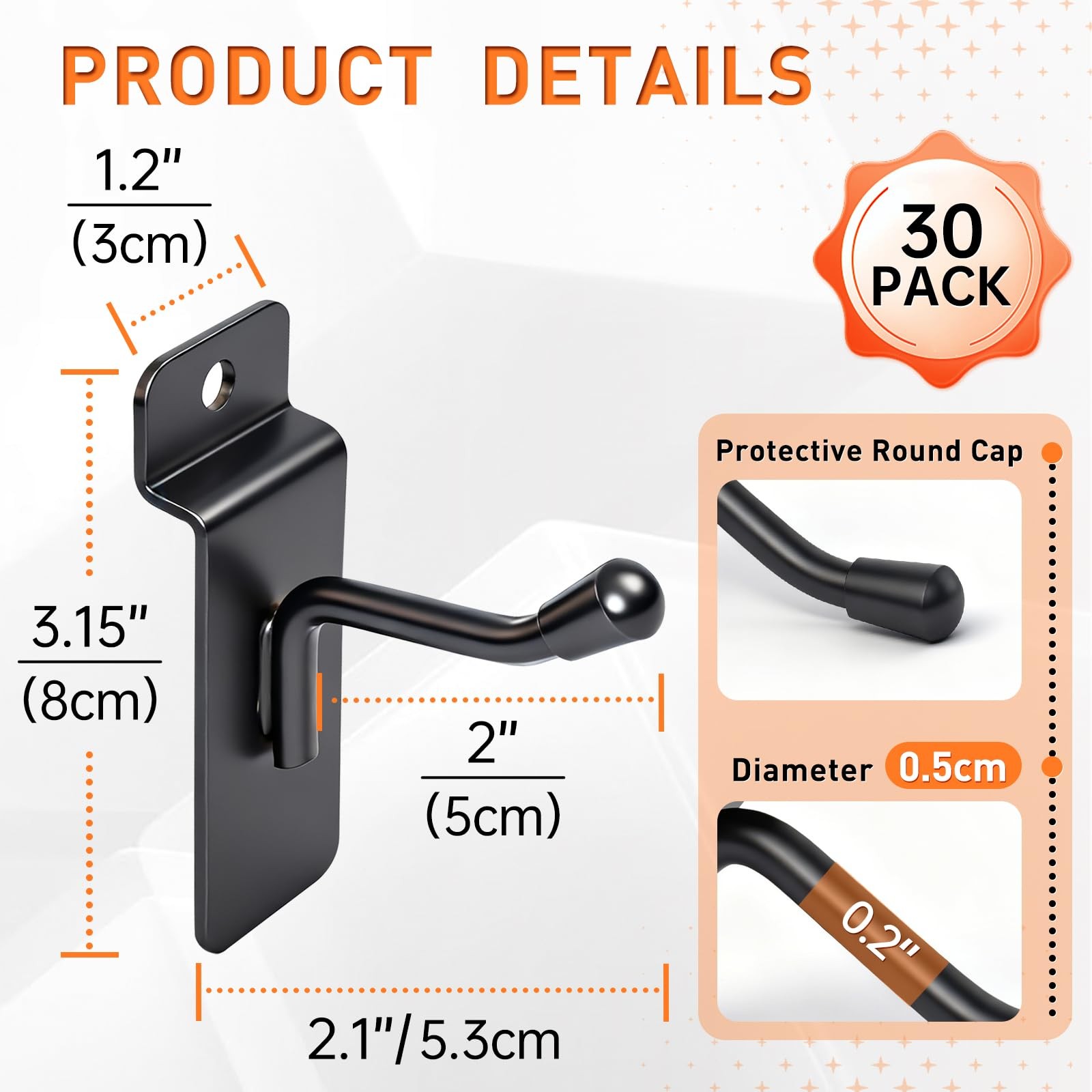 WETOECOTEC Slatwall Hooks 2.1 Inch 30 Pack