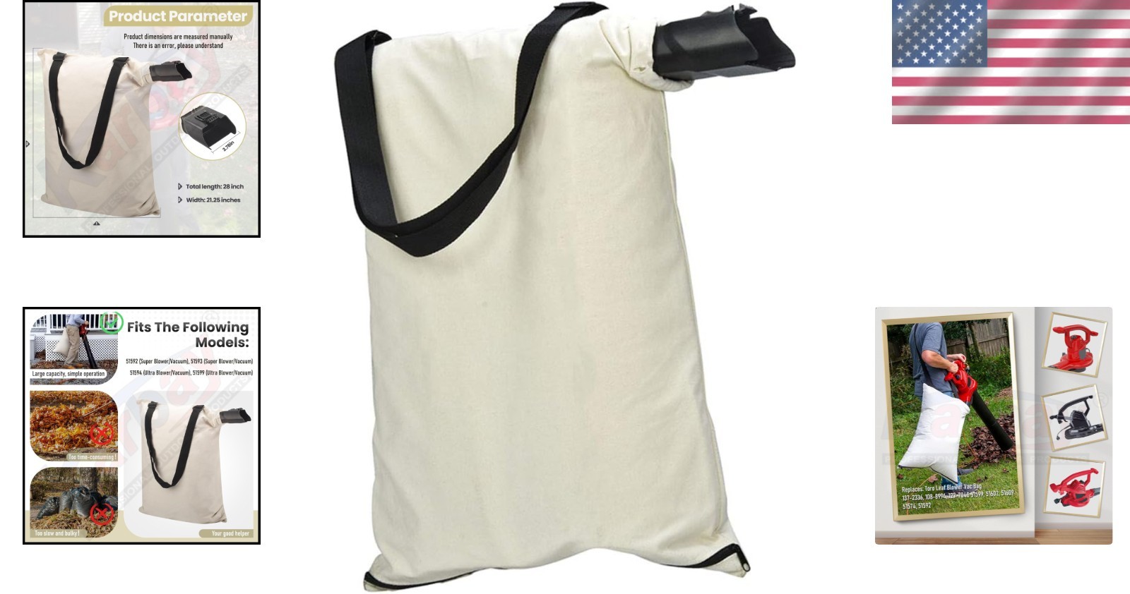Cotton Leaf Blower Vacuum Bag - Effortless Emptying & Adjustable Straps