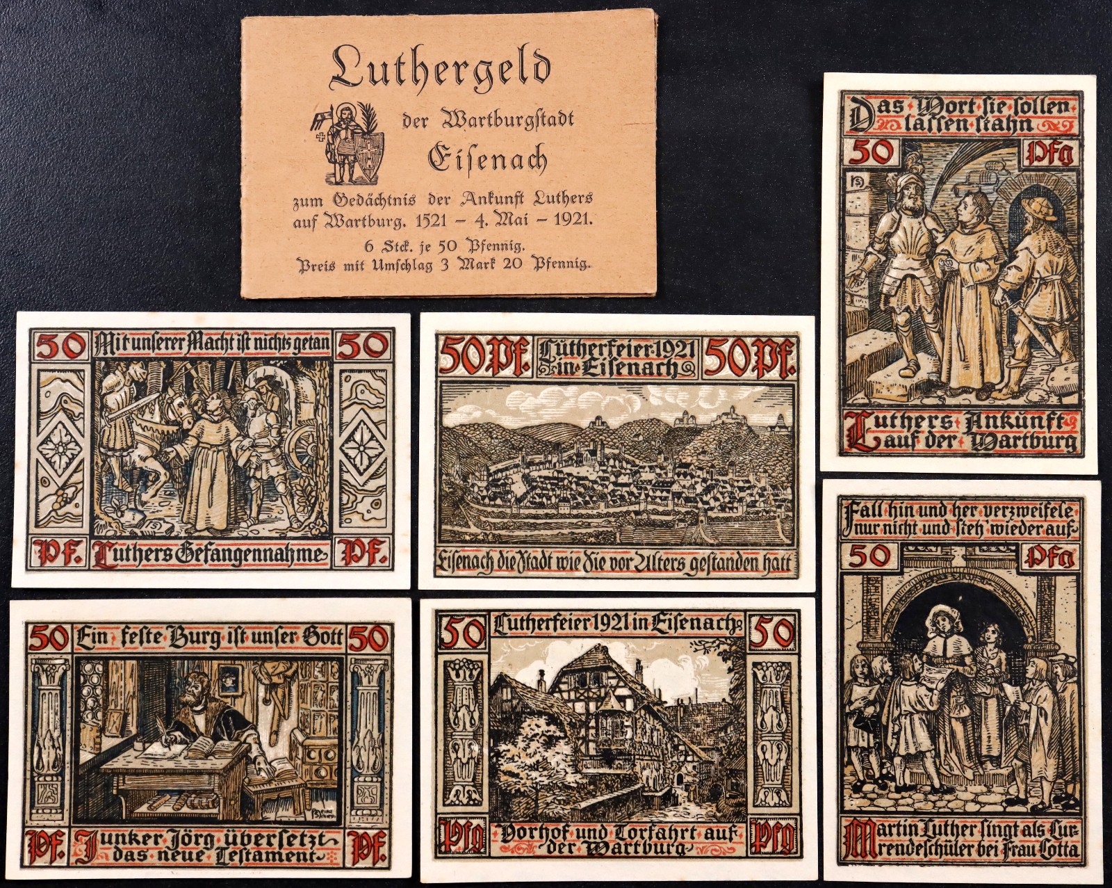 EISENACH 1921 "Luthergeld" Complete Set w/XX-RARE Envelope Martin Luther Notgeld