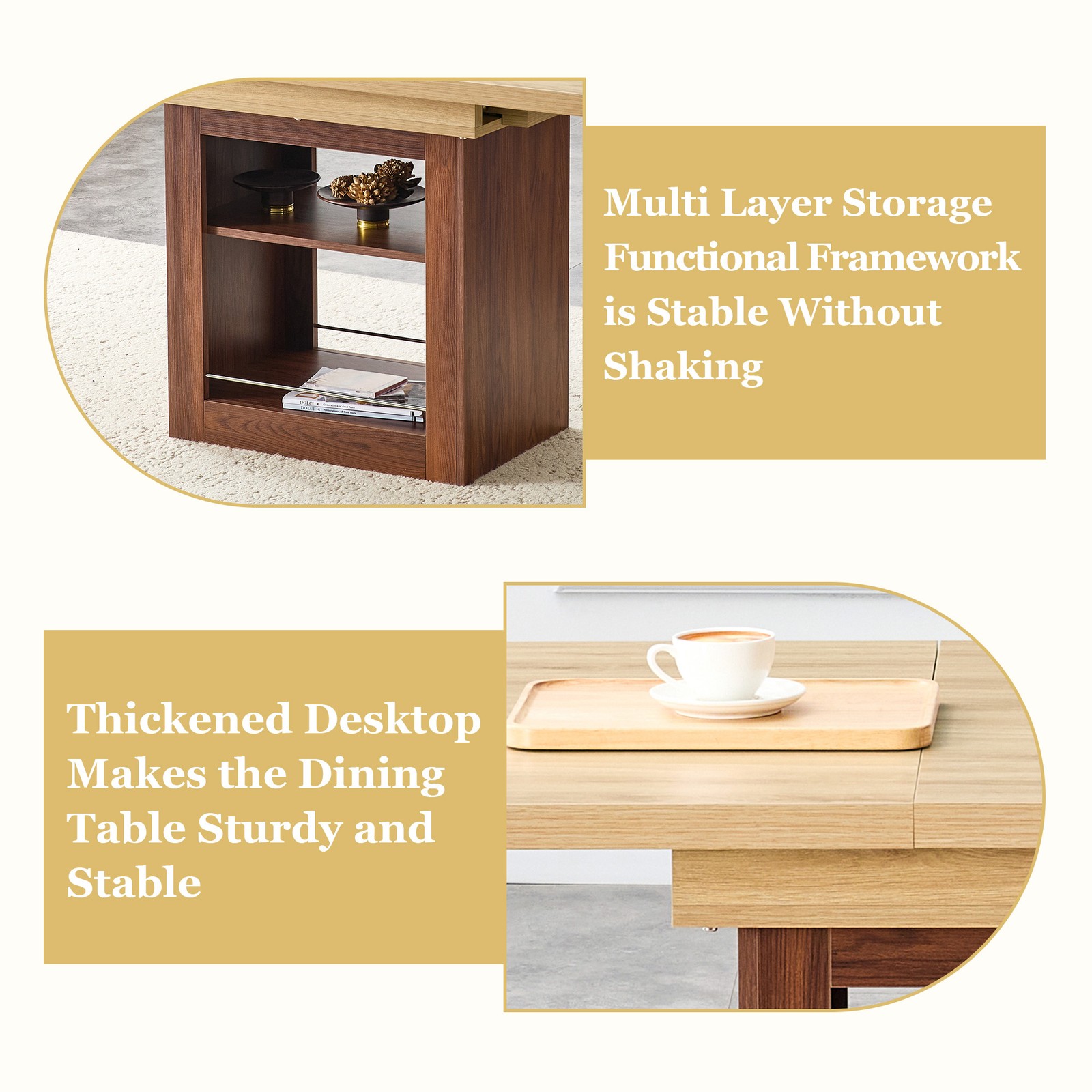Expandable Dining Table w/storage space,59" to 71" kitchen Dining Table Walnut