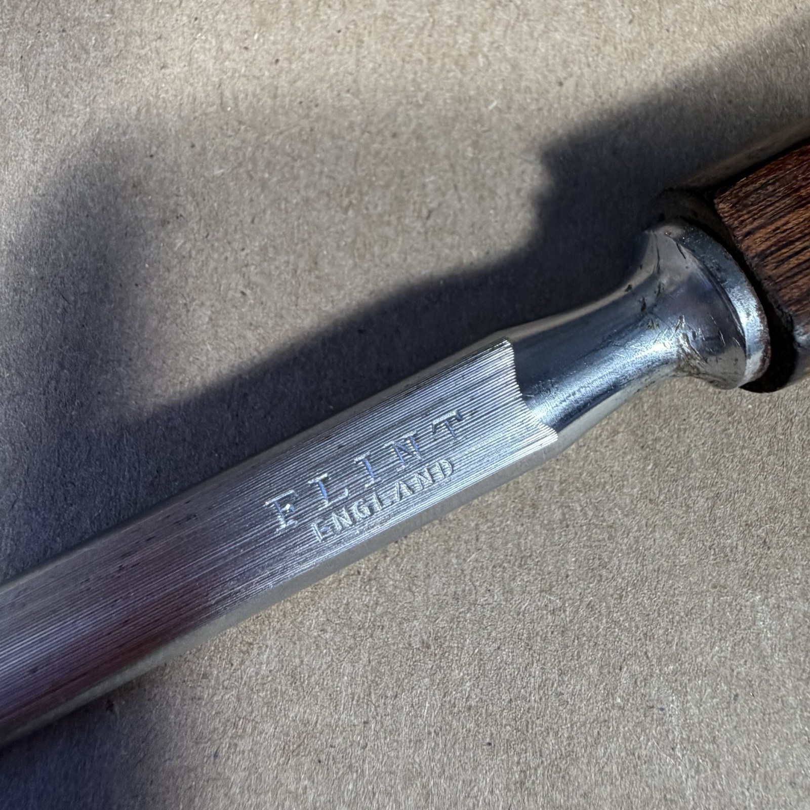 Vintage Flint Steel Knife Sharpener Honing Rod 13.5" Wood Handle England