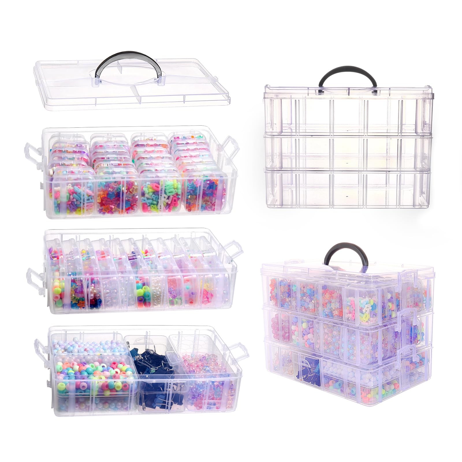 VTG Bead Organizer Box, 56 Pcs Small Plastic Containers with Lids and Clear