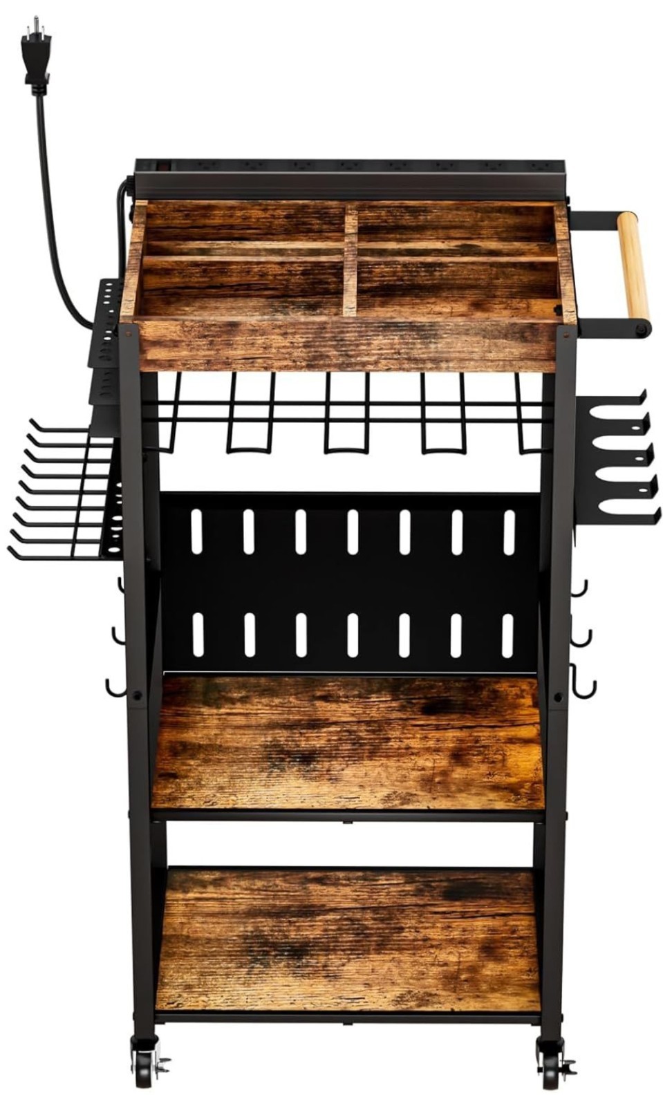 CasaDolce Heavy Duty Tool Organizer Cart MB-GJC Charging Station Brown Black