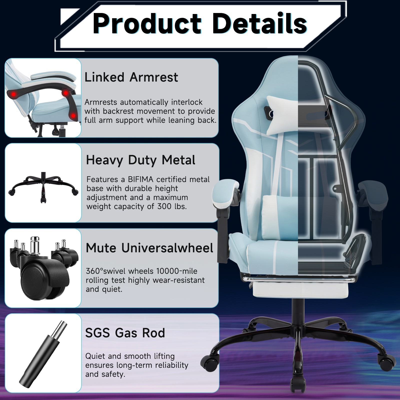 Computer Chair with Footrest and Lumbar Support Height Adjustable Gaming Chair