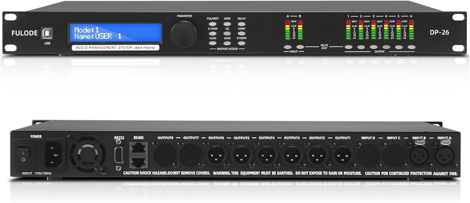 2-In/6-Out Professional Digital Audio Processor, DSP Loudspeaker Management for