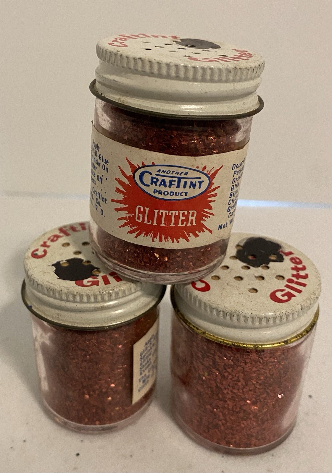 Vintage Craftint Glitter 2 Inch Jars Metal Shaker Lids  Lot Of 3 Fuchsia