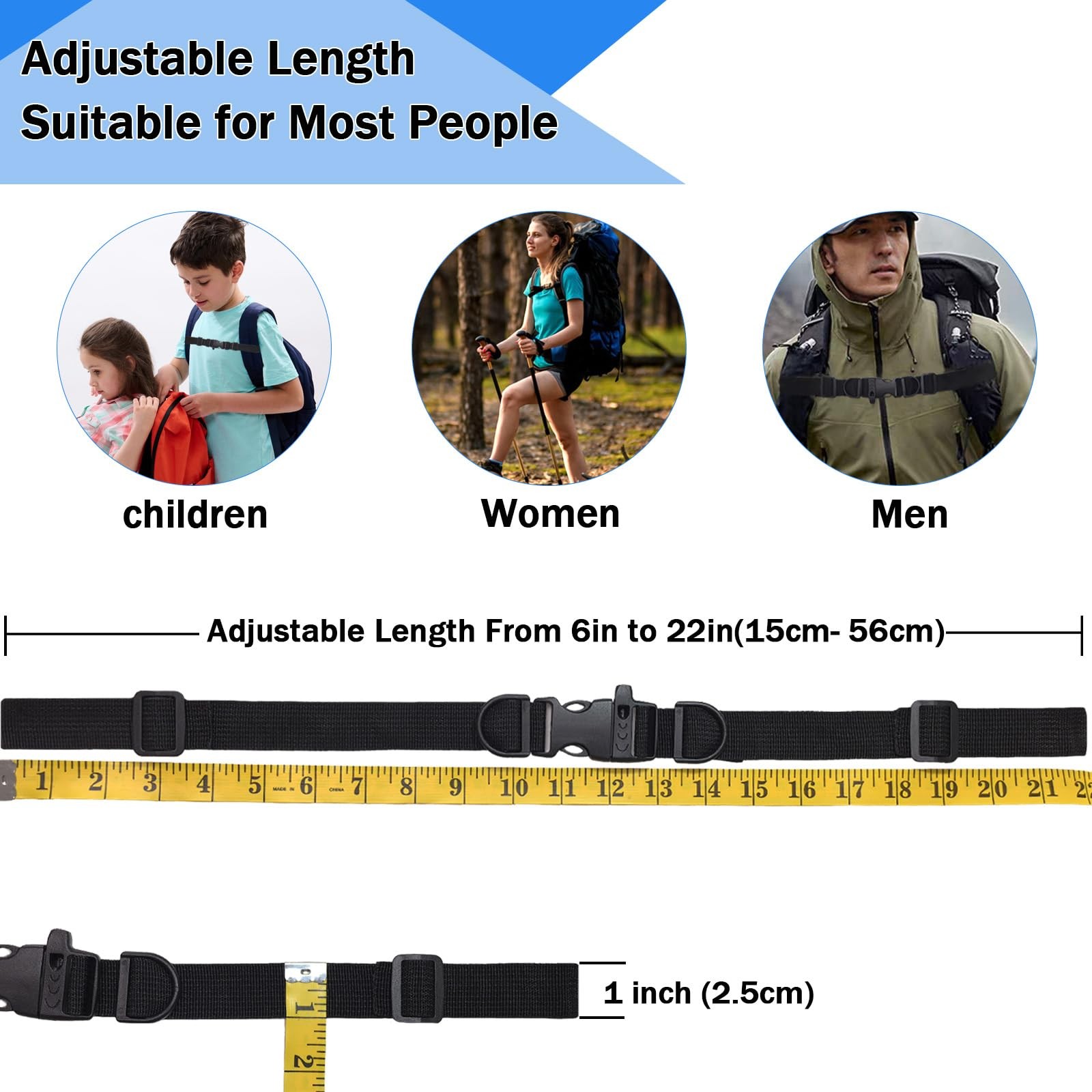 2 PCS Backpack Chest Strap Add on, Adjustable Sternum Adjustable, Black
