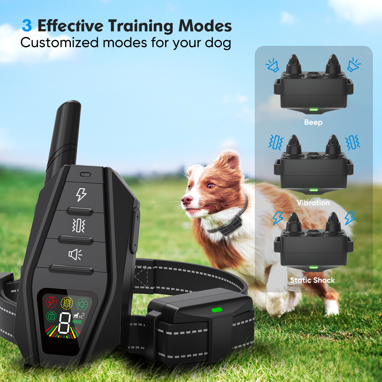 3300 FT Dog Shock Training Collar Remote Rechargeable Waterproof Pet LCD Trainer