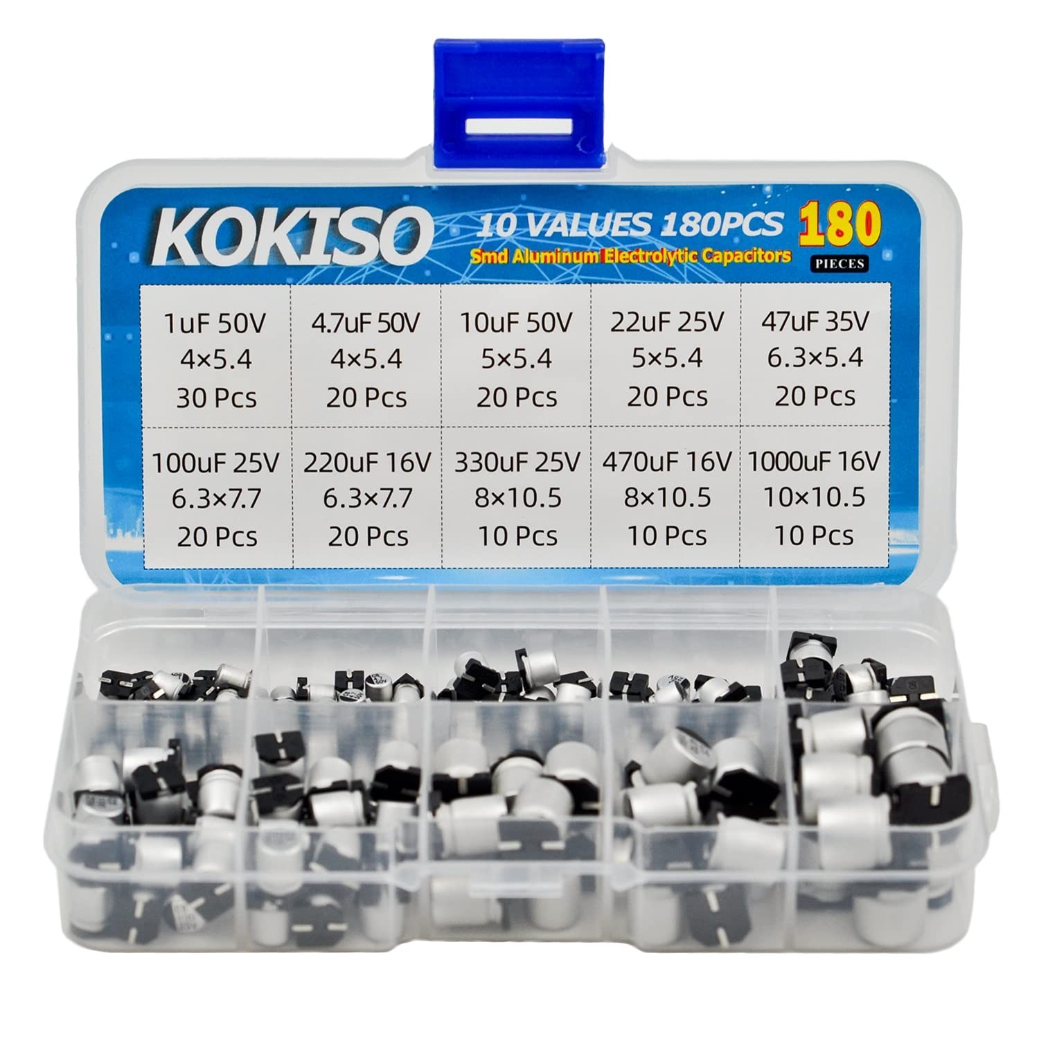 10 Values 180 Pcs [1uF ~ 1000uF] SMD Aluminum Electrolytic Capacitors Assortm...