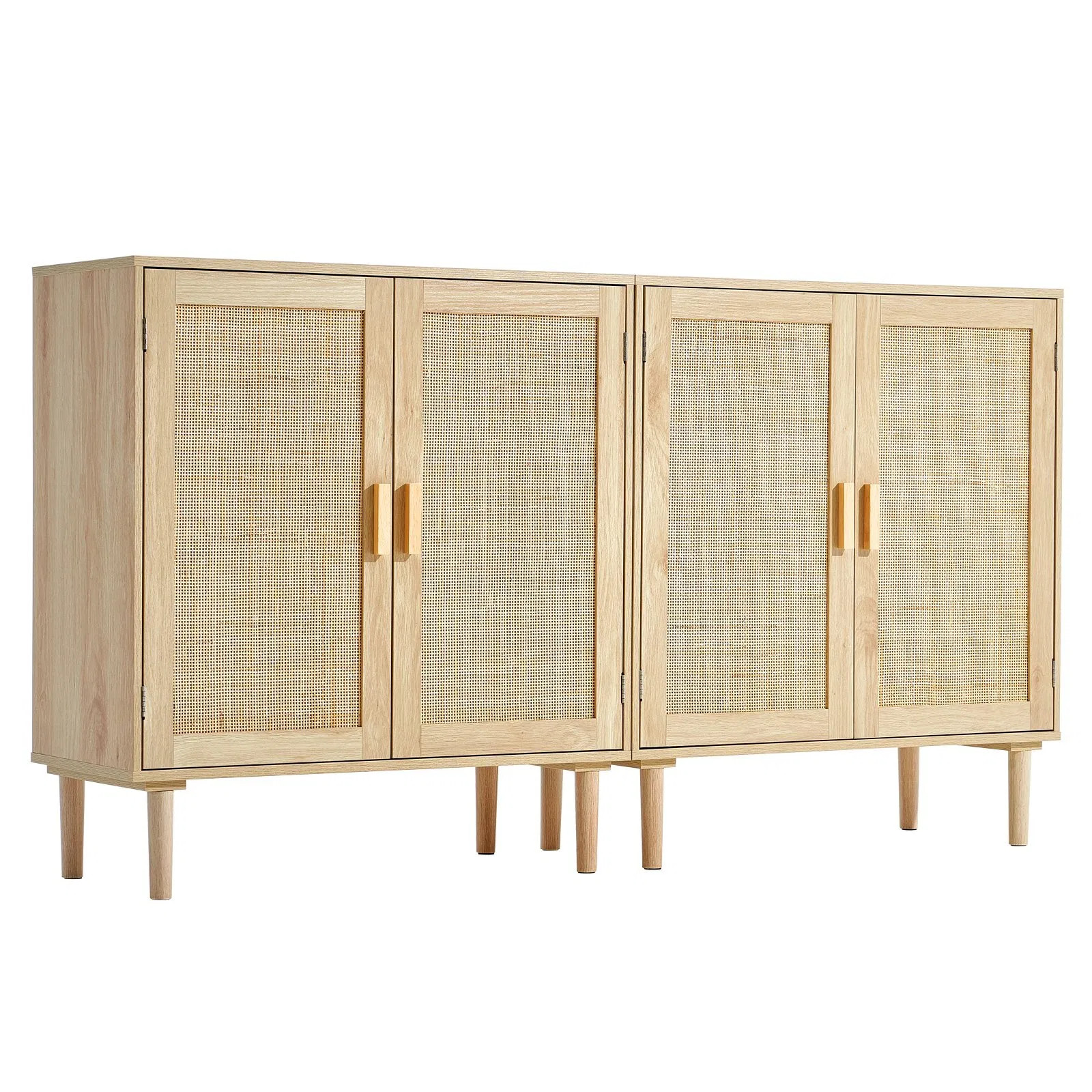 Rattan Cabinet, Set of 2, Rattan Storage Cabinet with 4 Magnetic Doors and Adjus