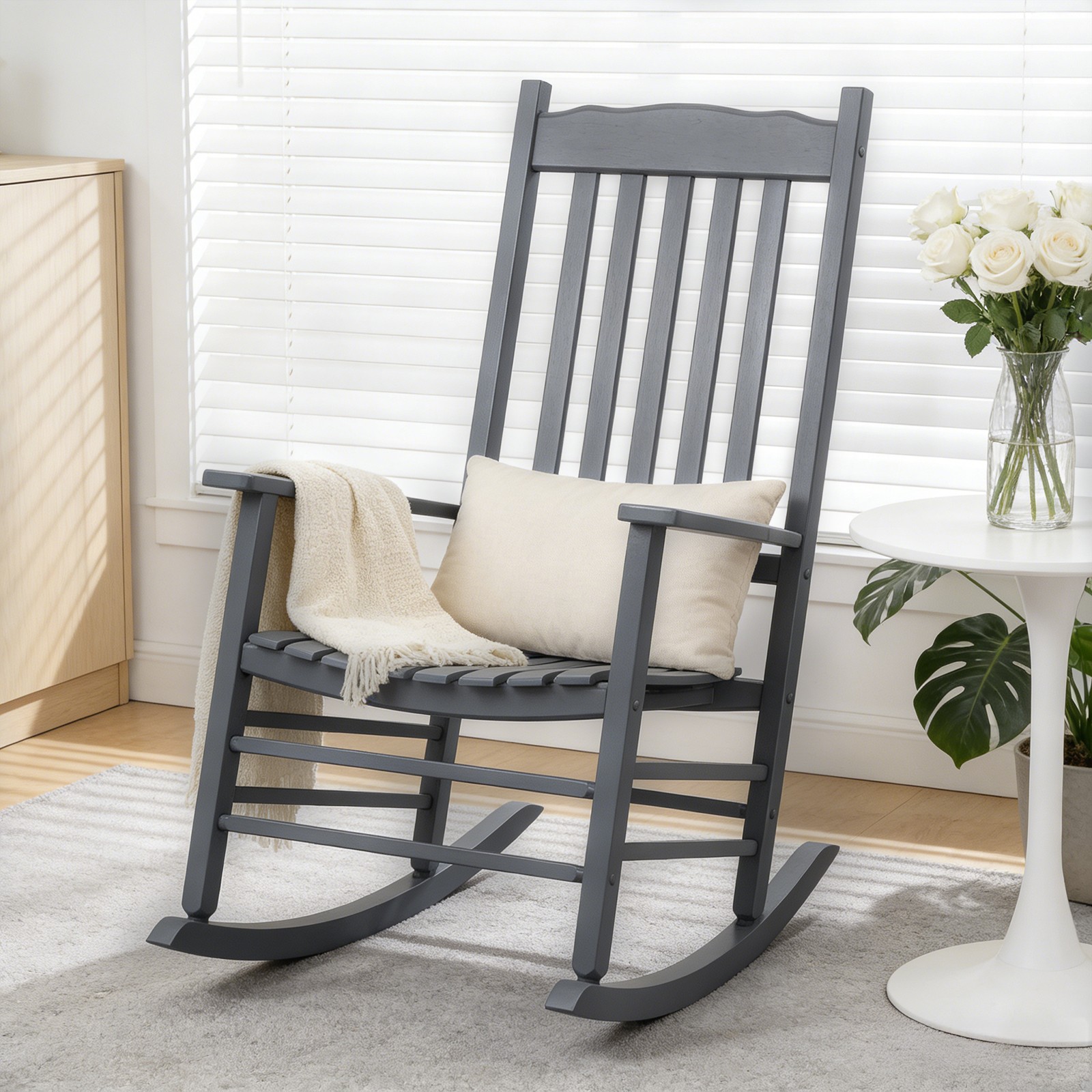 1PC Wooden Rocking Chair, Relaxing Armchair Durable for Indoor/Outdoor Garden