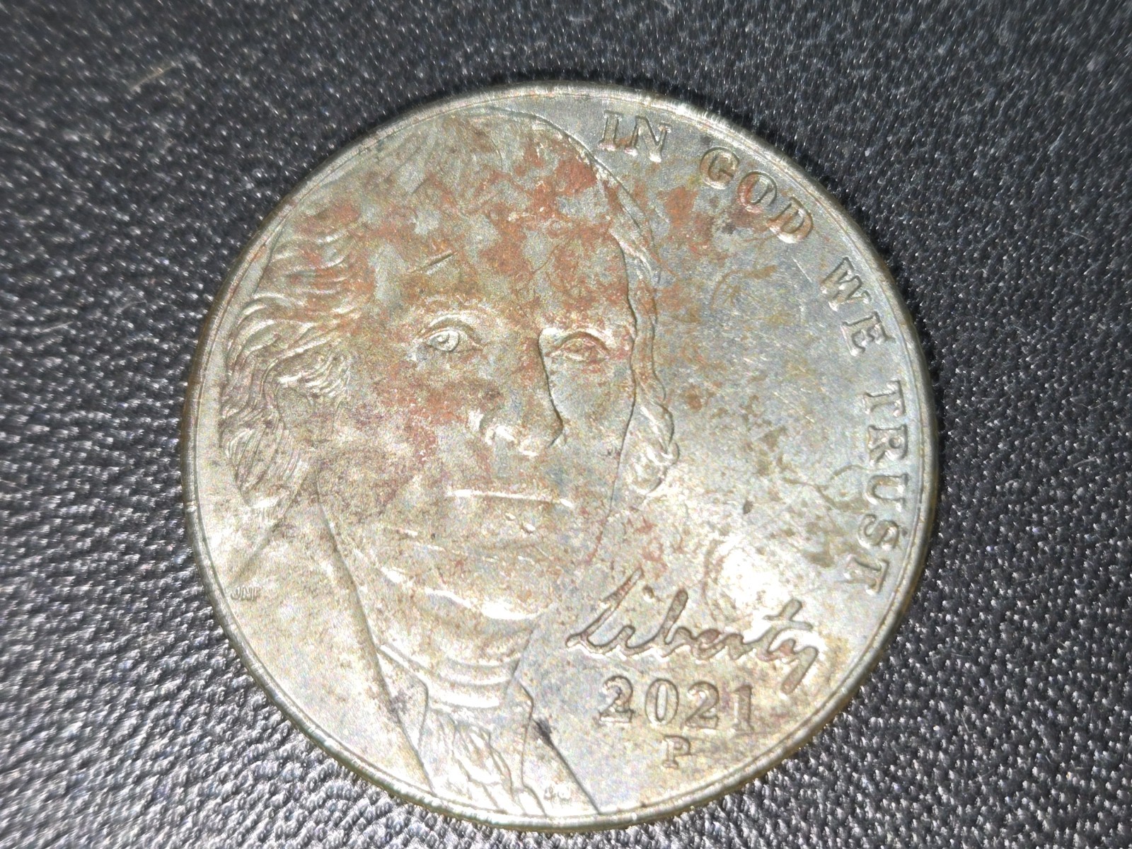 2021 JEFFERSON NICKEL With A Beautifil Cloth Strike On The Obverse And Reverse!