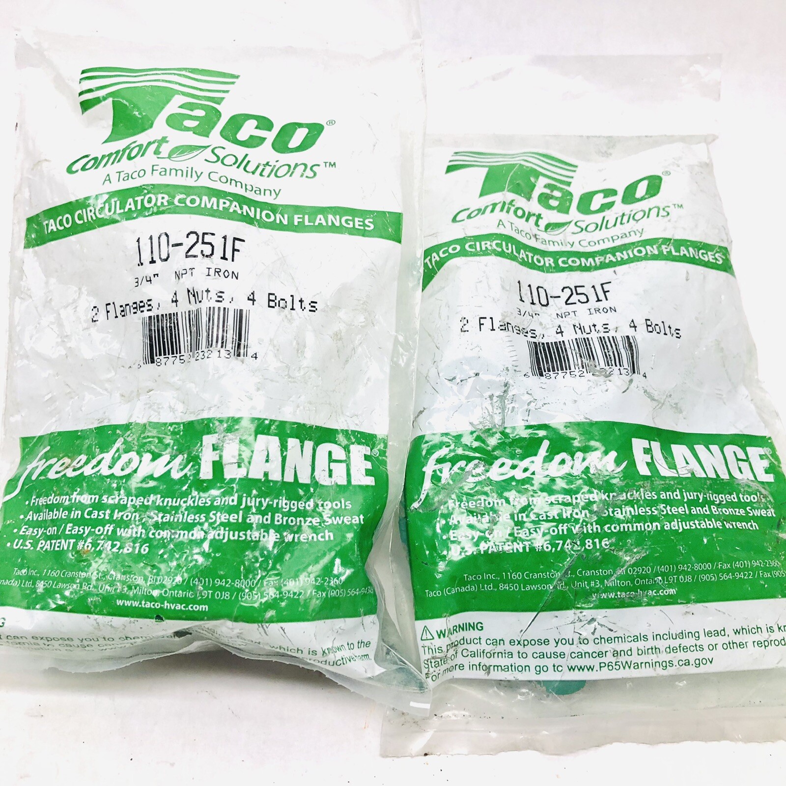 LOT OF 2 TACO 110-251F EACH BAG HAS 2 FLANGES, 4 NUTS AND 4 BOLTS
