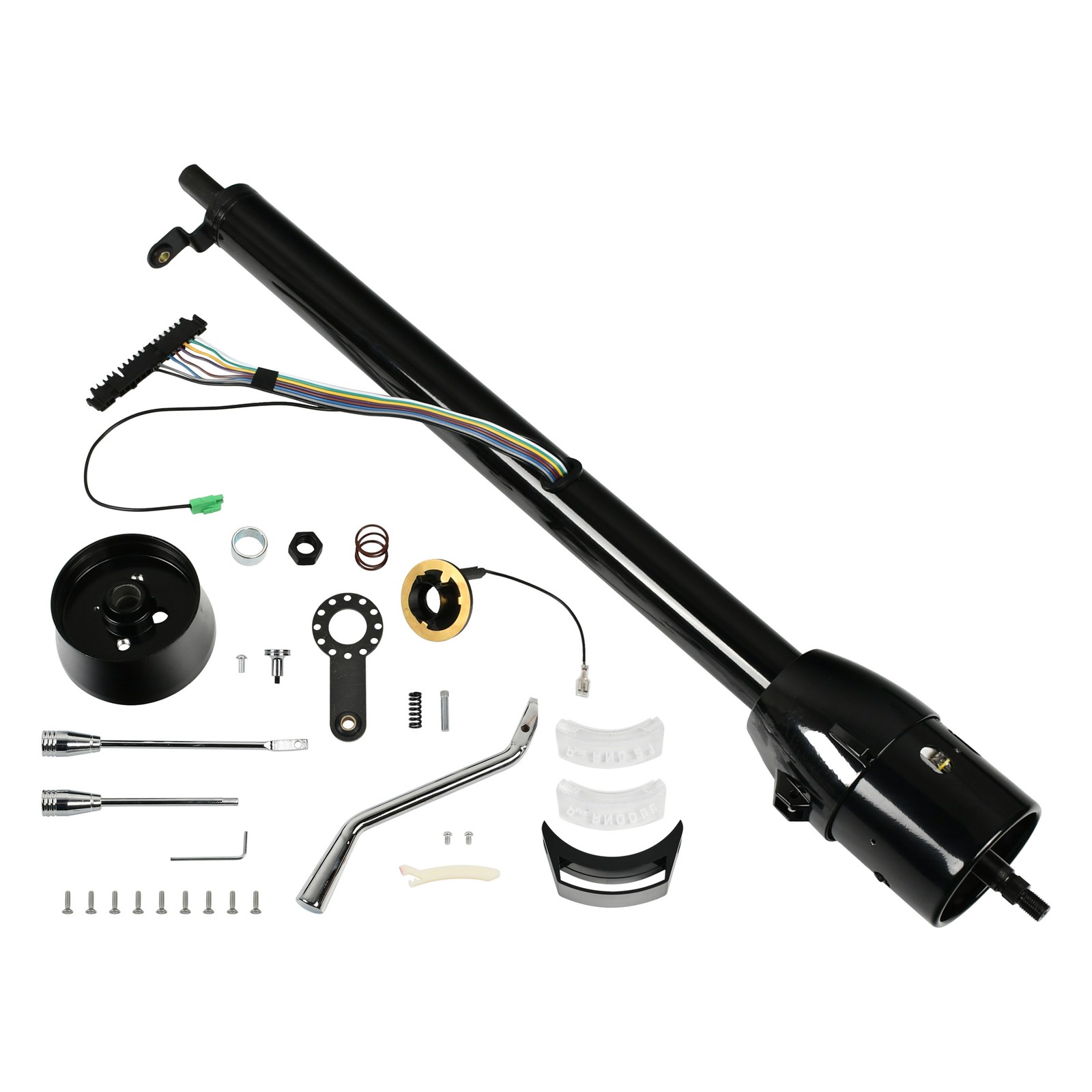 Universal 32" Black Stainless Tilt Automatic Steering Column & Adapter No Key