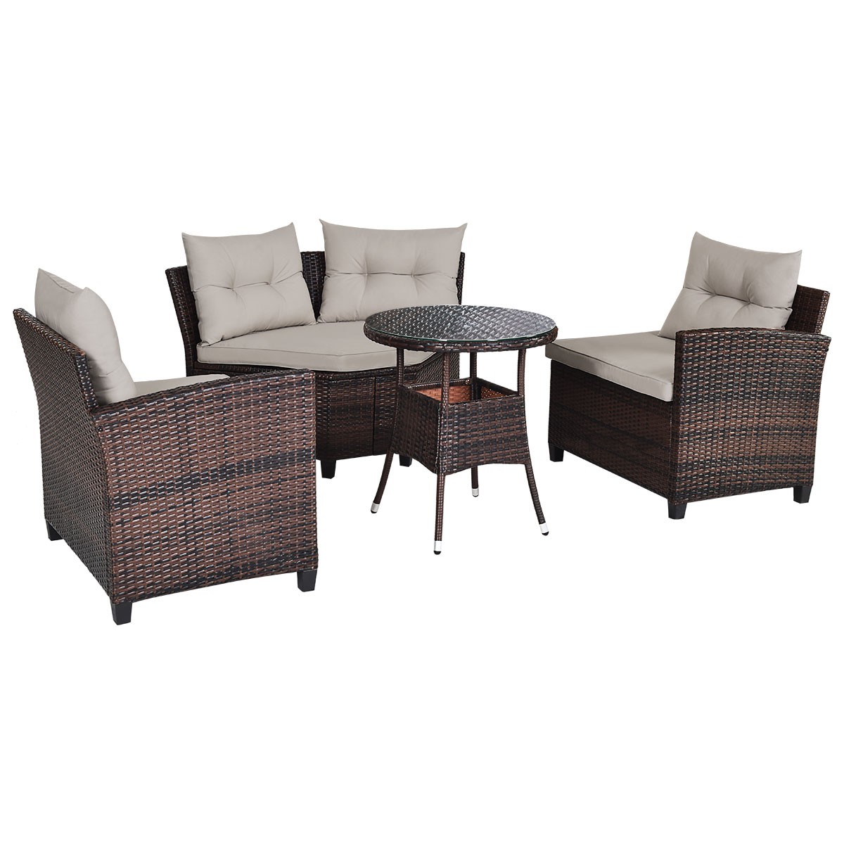Patiojoy 4PCS Outdoor Rattan Furniture Set Cushioned Sofa Table for Home& Garden