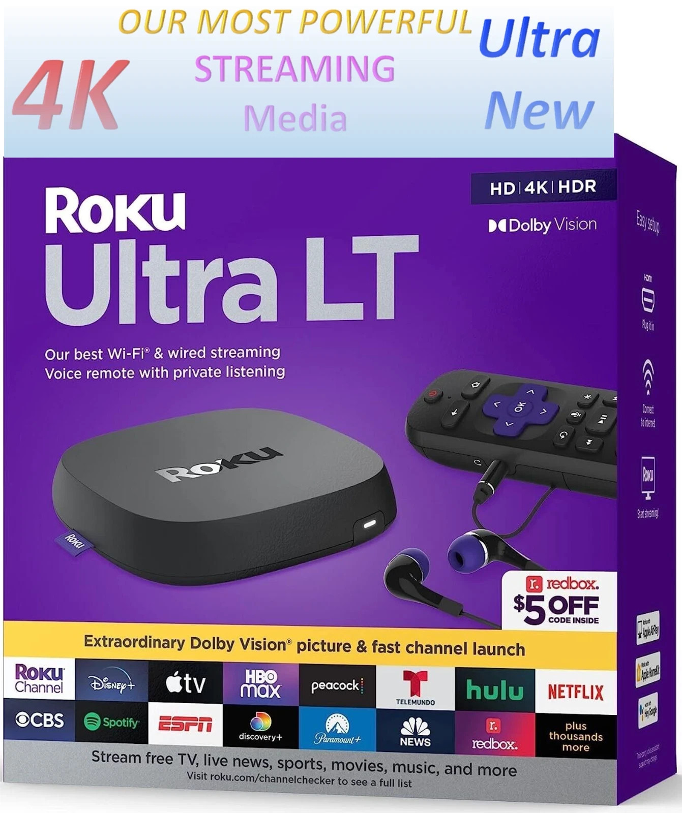 Roku Ultra LT (2023) HD/4K/HDR Dolby Vision Quad-Core Streaming Player with HDMI