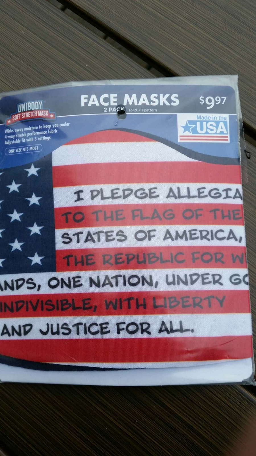 2 Pack Soft Stretch I Pledge Flag Face Mask Wicks Away Moisture Adjustable USA