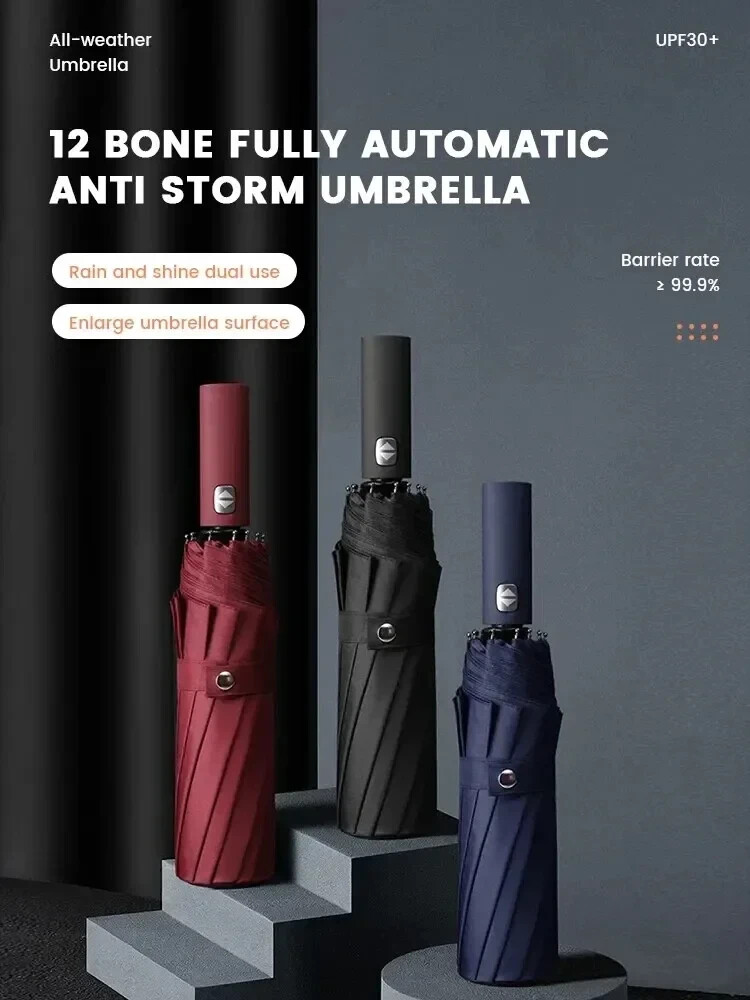 Umbrella windproof folding automatic compact anti-uv auto sun/rain for men.