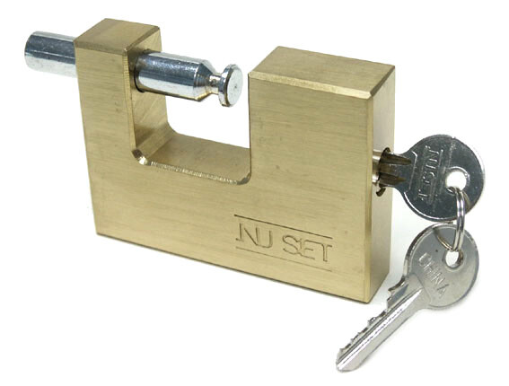 Shrouded Monoblock Shutter Padlock 90mm 3-1/2" Solid Brass Body High Security