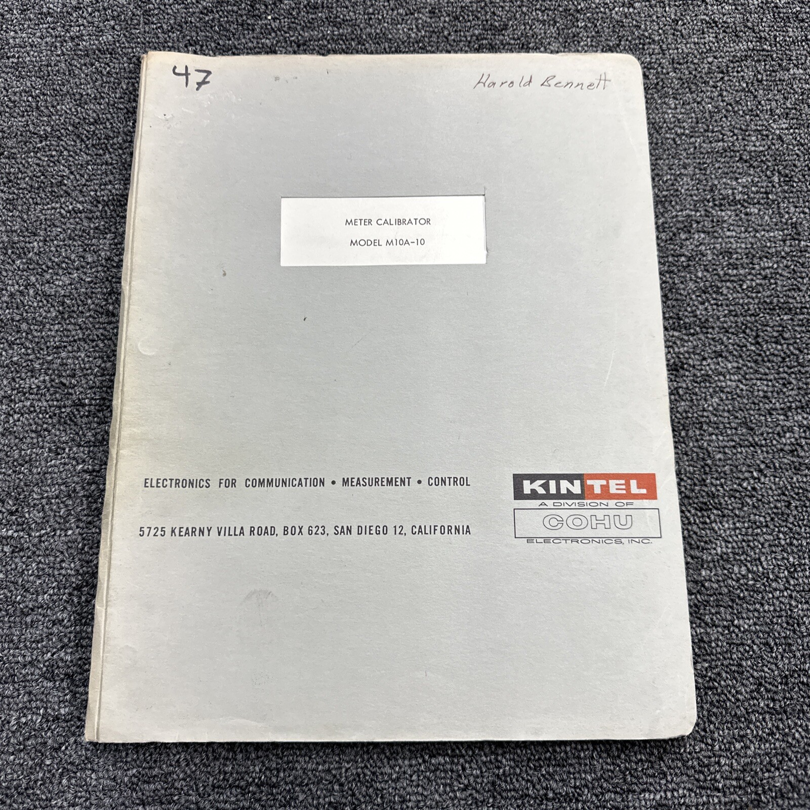 Kintel Cohu Model M10A-10 Meter Calibrator Technical Manual 1X-3