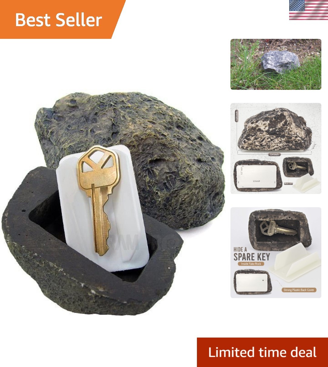 Discreet Weatherproof Fake Rock Key Holder for Outdoor Gardens, 4-Ounce Capacity