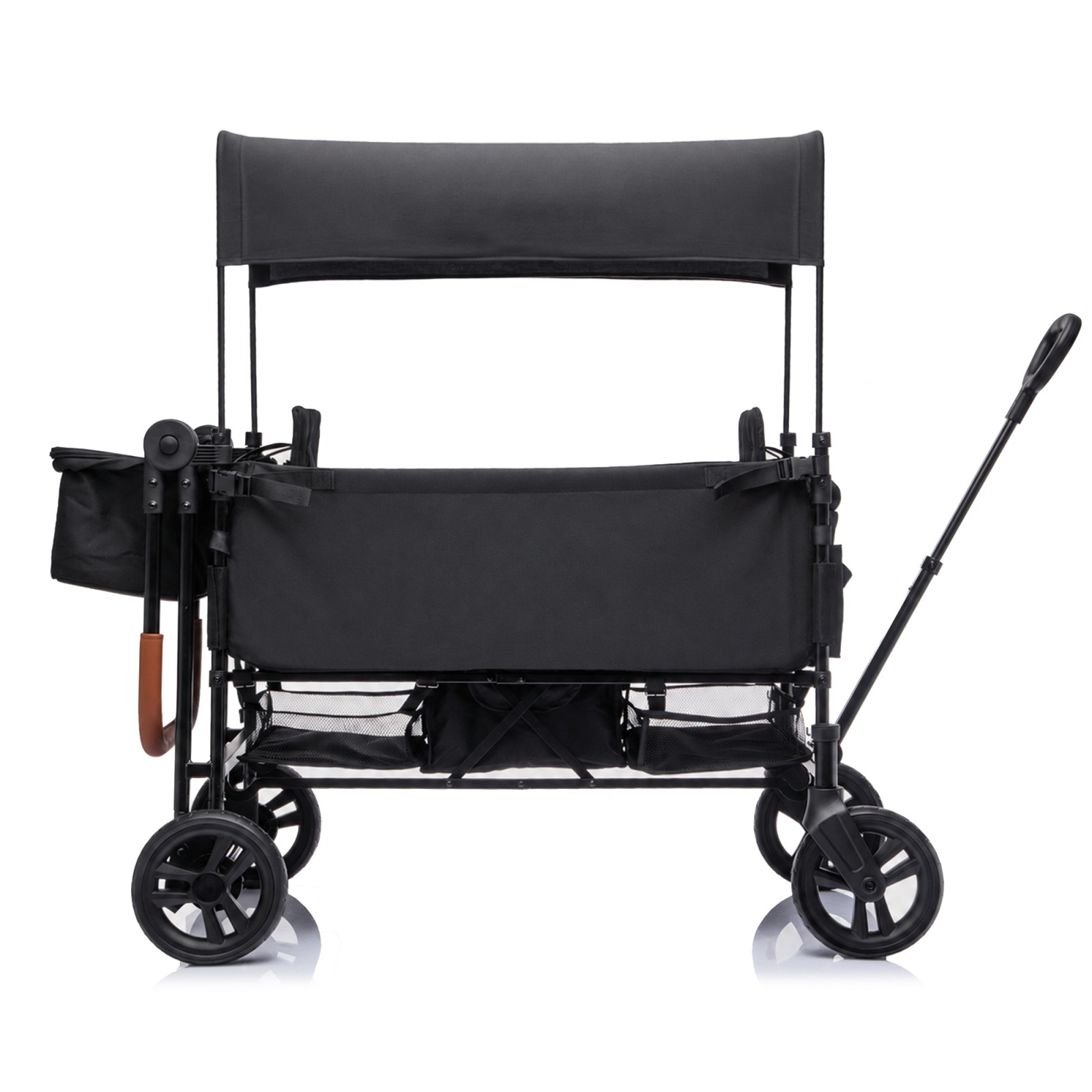 2 Kids Wagon Stroller, Adjustable Handle, 8" PU Wheels, Foldable Frame