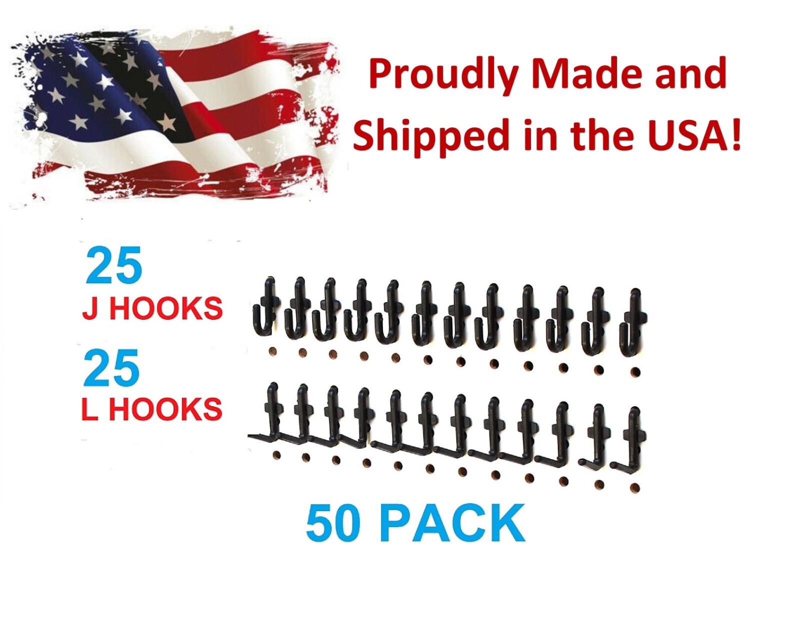 Plastic Black Peg Board Locking Hooks Kit 25 J & 25 L PEGBOARD NOT INCLUDED