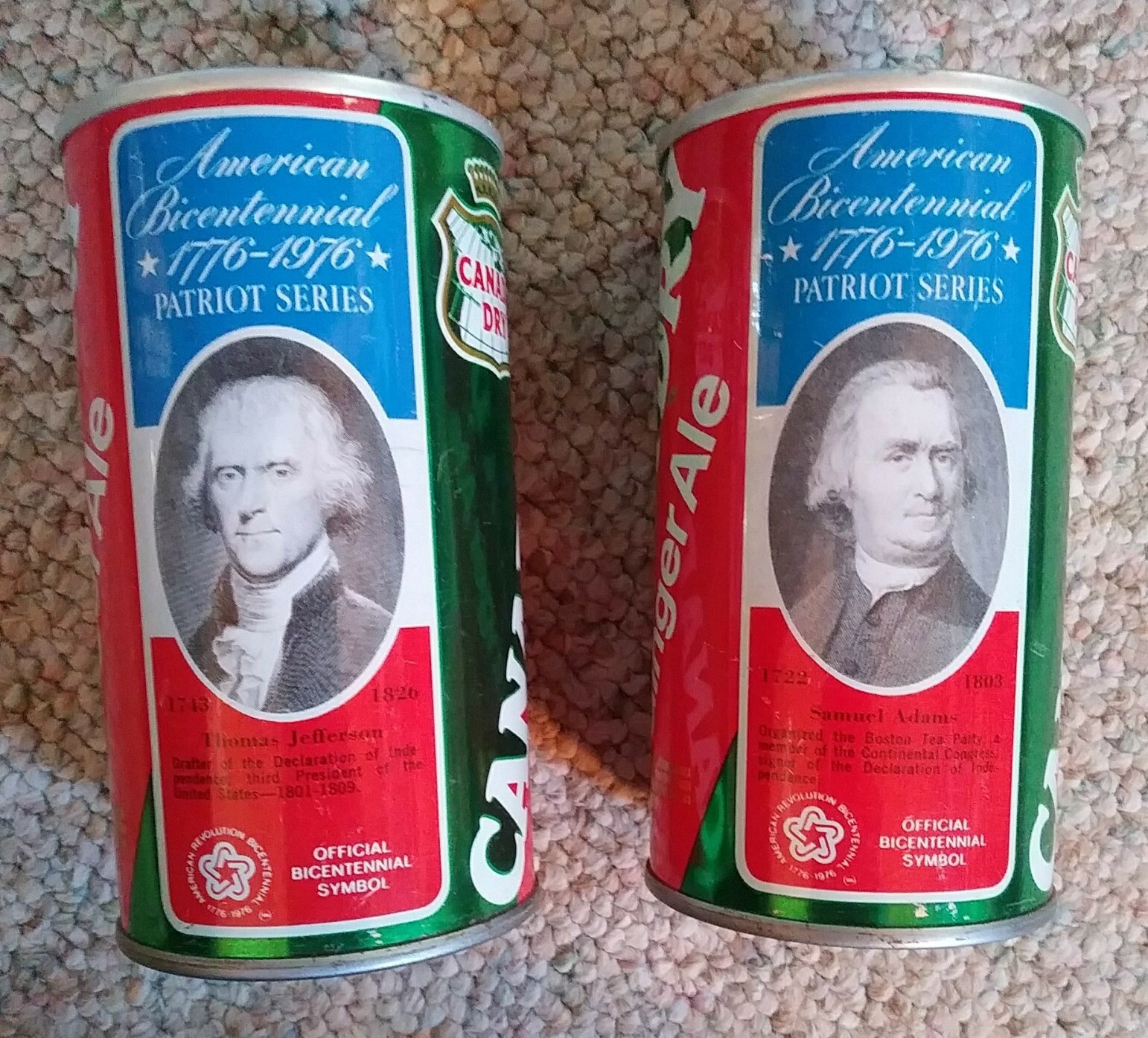 2 DIFFERENT VINTAGE Canada Dry SODA POP CANS -  Bicentennial - Patriot Series