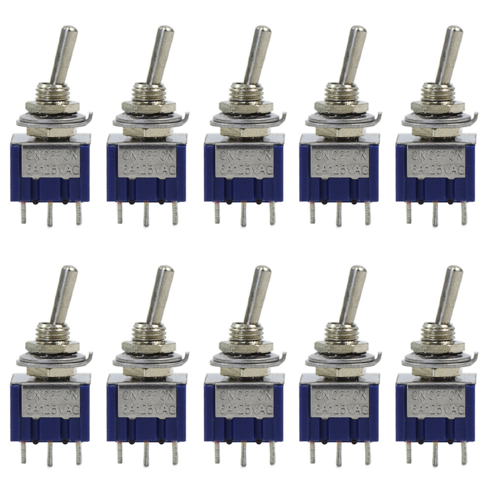 SW02 10pcs Miniature Toggle Switch ON OFF ON 6A 125VAC DPDT