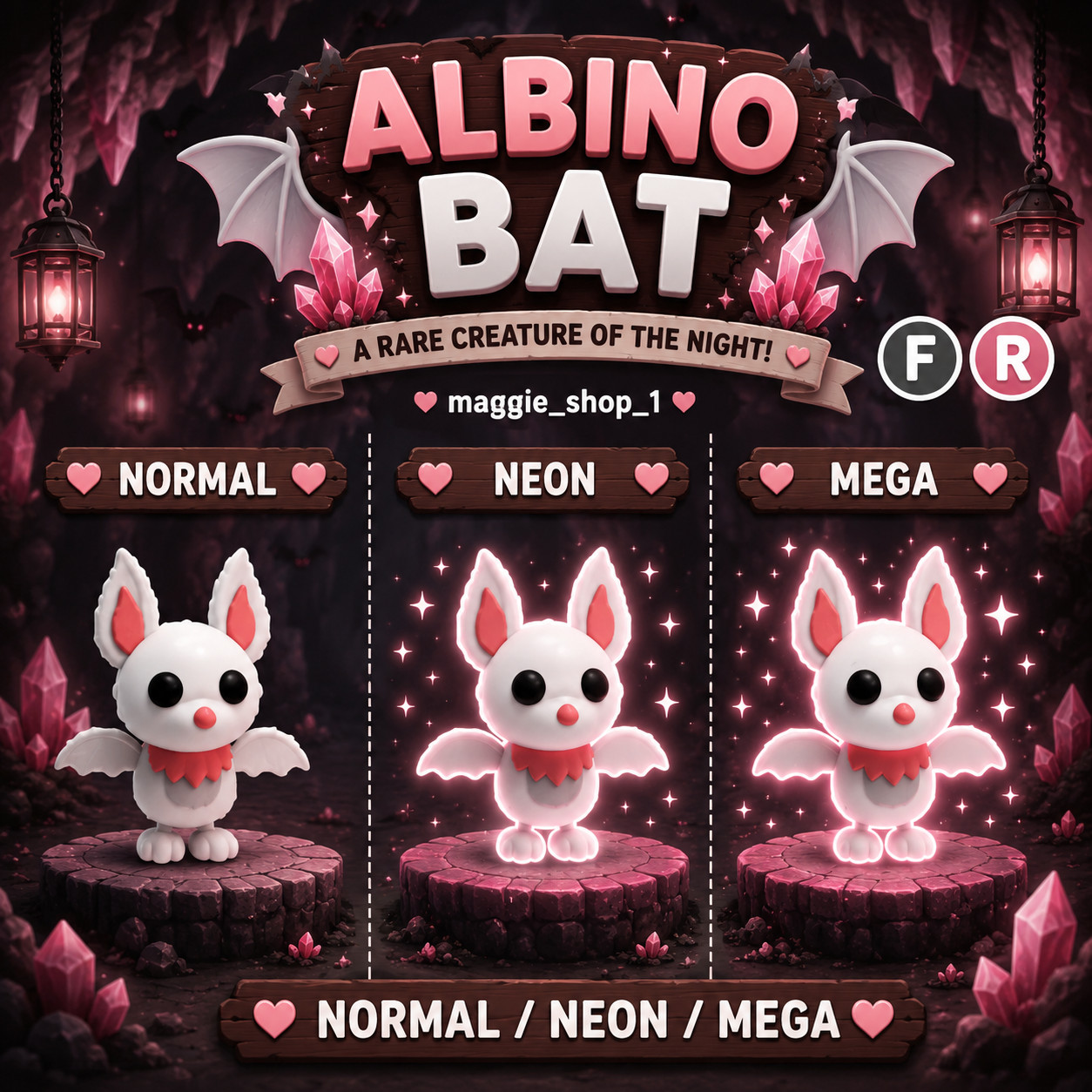 Albino Bat FR Normal/Neon /Mega ✨ Adopt From Me Today ✨ Top Picks