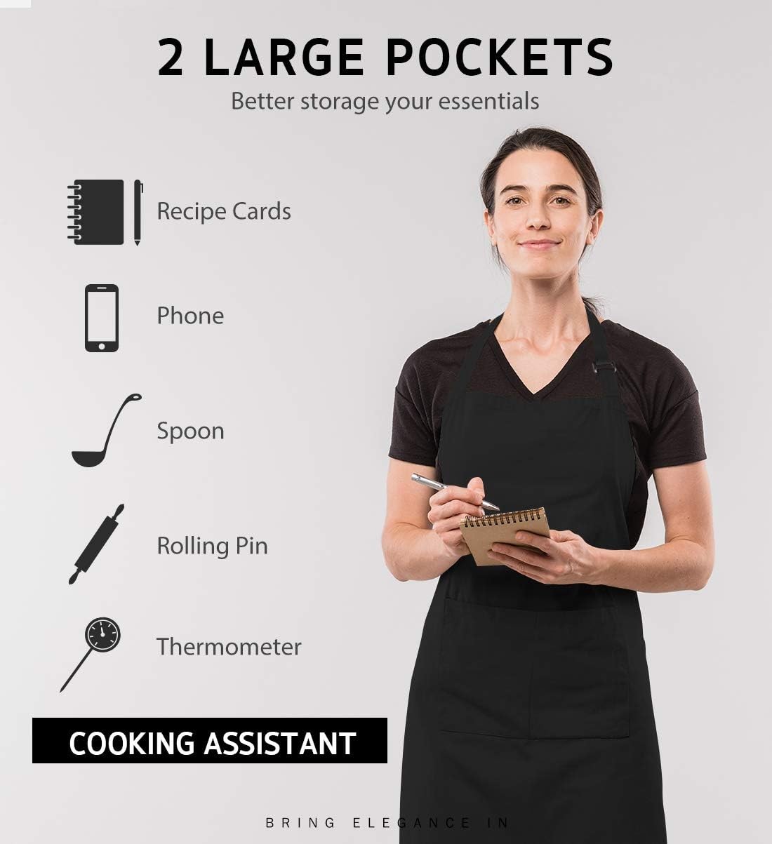 Syntus 2 Pack Adjustable Bib Apron Waterdrop Resistant with 2 Basic Black