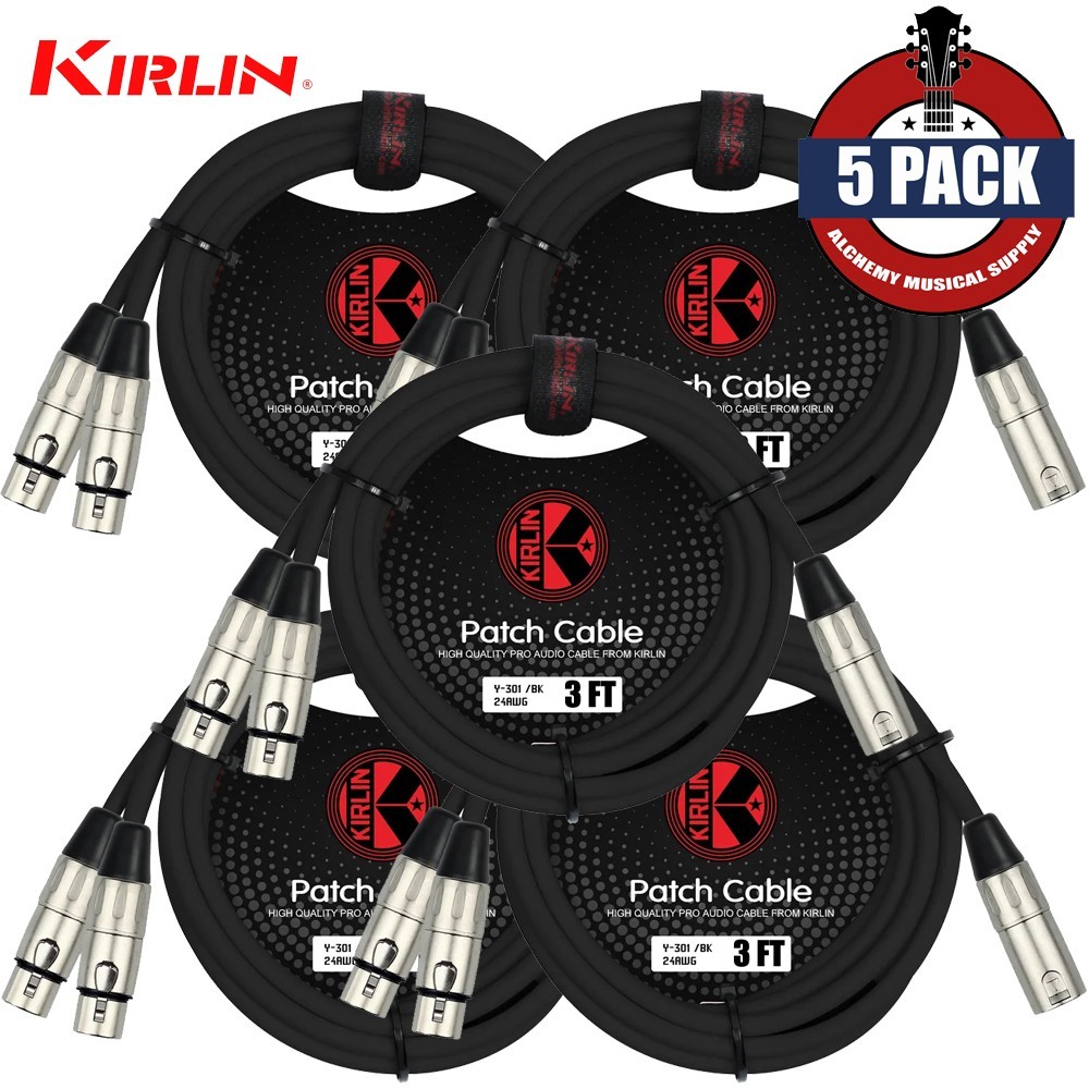 5-PACK Kirlin Y-301-03 3FT XLR Male to Dual XLR Female Y-Cable