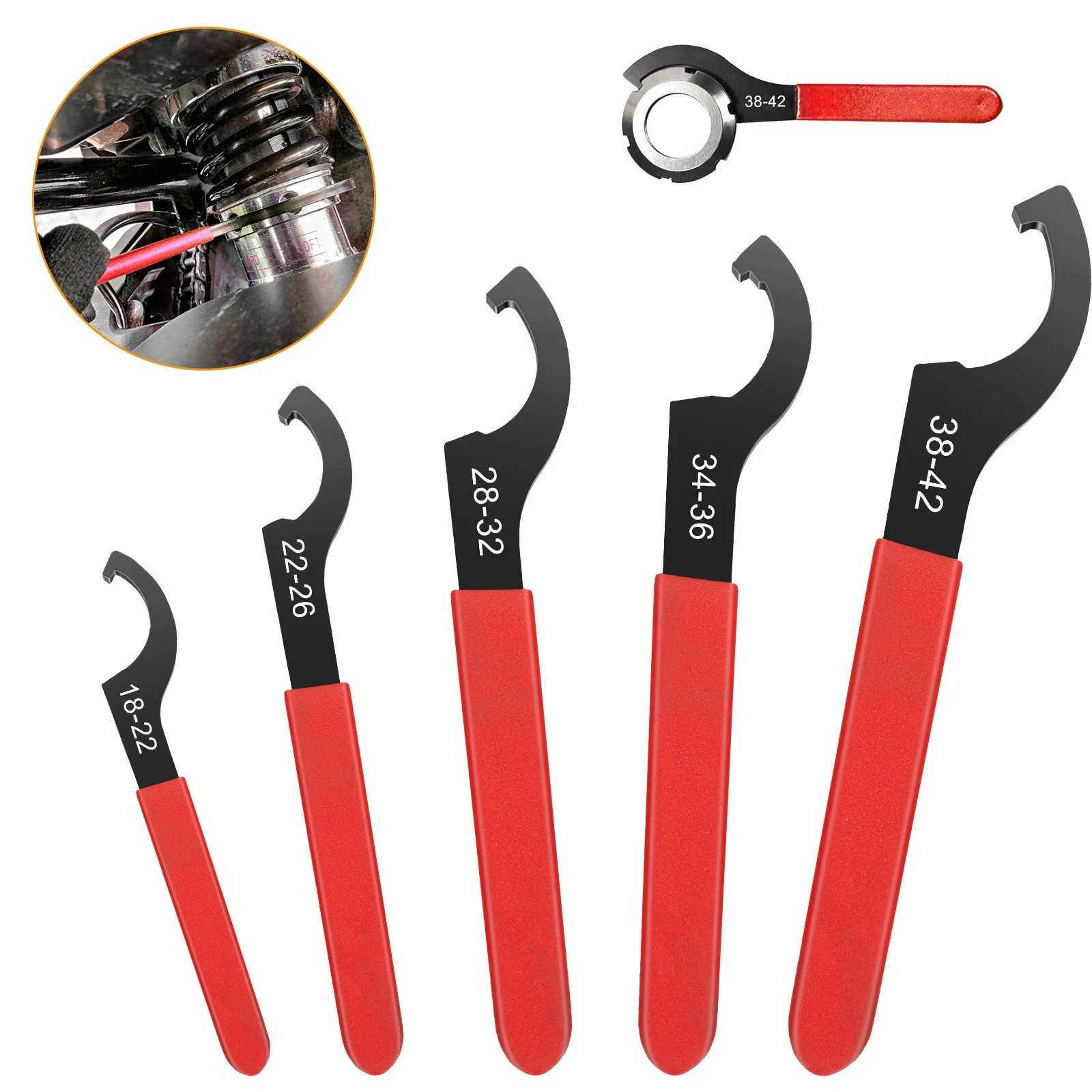 5x Coilover Spanner Wrench Set Adjustable C-Shape Shock Spanner Hook Wrench Tool