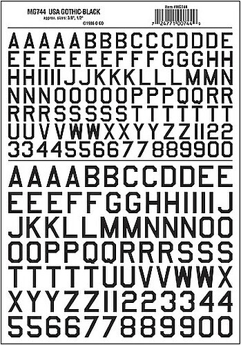 Woodland 45 Degree USA Gothic RR Letters/Numbers - Black - 3/8'' - 1/2''