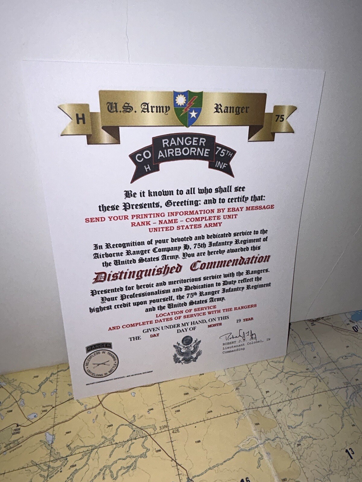 U.S. ARMY - H CO. 75TH INFANTRY RANGER REGIMENT / DISTINGUISHED COMMENDATION