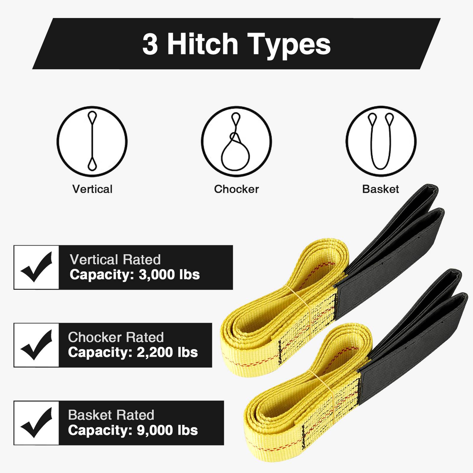 2Pack 2" x6FT Lifting Sling Straps with Heavy Duty Flat Loops Performance Strap