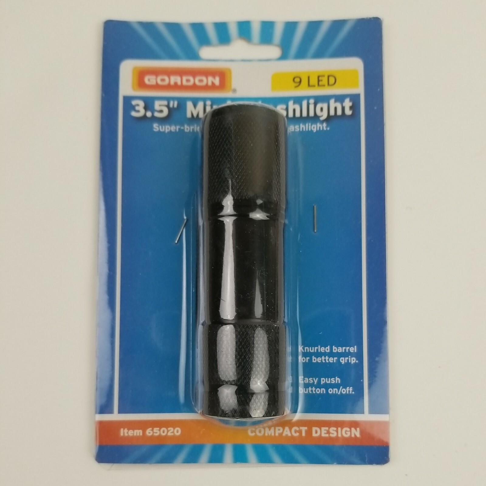 GORDON 3.5" MINI FLASHLIGHT SUPER-BRIGHT 9 LED BULB 65020 EASY PUSH BUTTON
