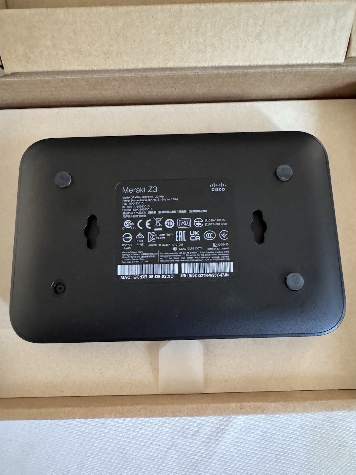 Cisco Meraki Z3-HW Cloud Managed  Firewall VPN  Unclaimed No Ac Adapter