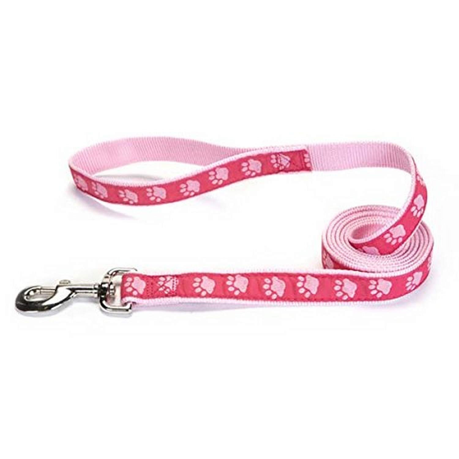Casual Canine TwoTone Pawprint Dog Lead Pink 4 Foot x 5/8 Inch Walking