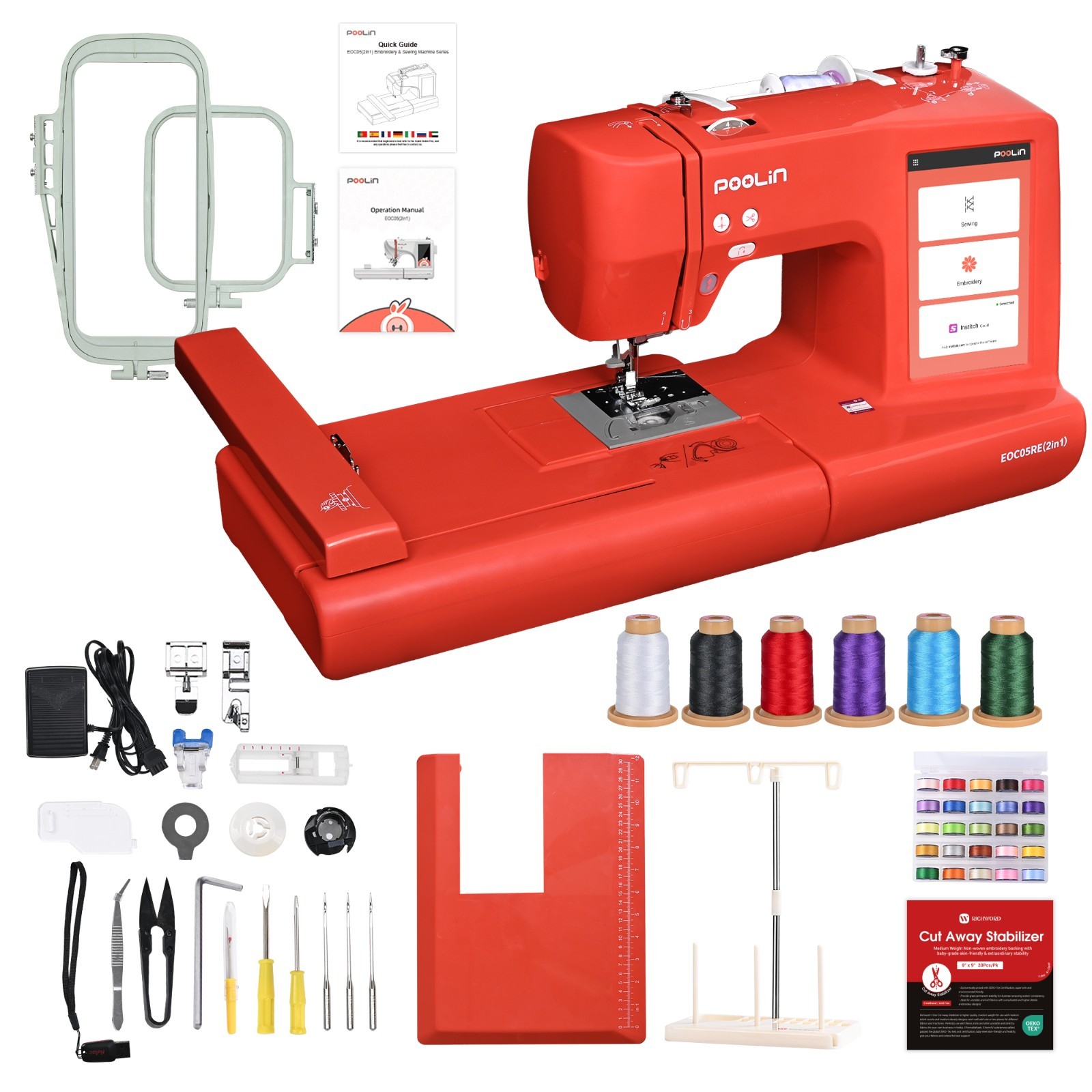 POOLIN EOC05RE（2in1） Sewing and Embroidery Machine Computerized Large LCD.