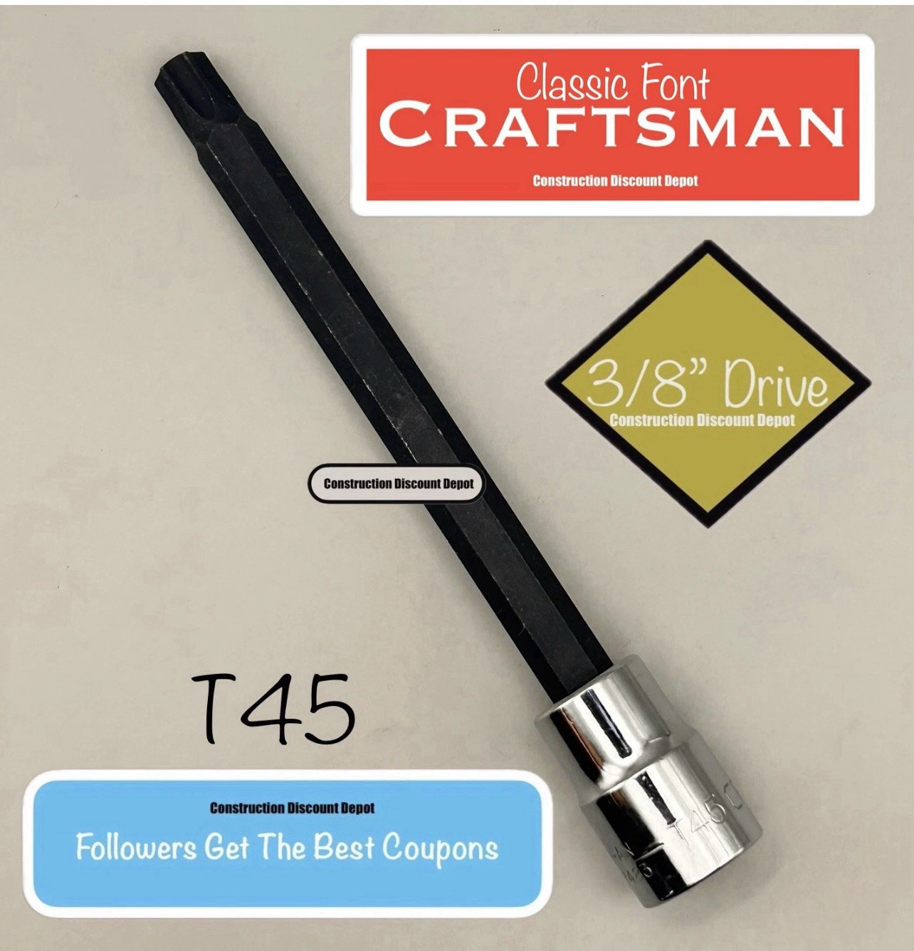 Craftsman T45 Torx 3/8" In. Drive Star Socket 4-7/8" Long