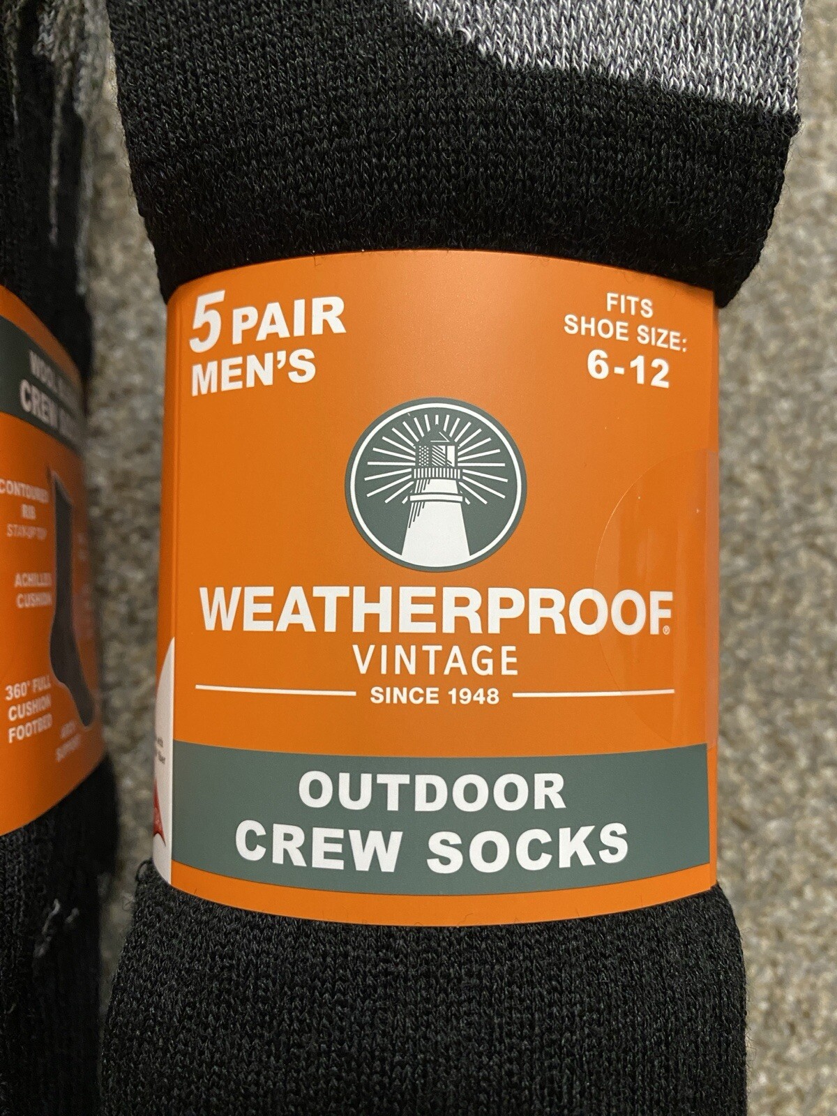 Weatherproof Men's Crew Socks Wool Blend Shoe Size 6-12, Black Color (Pack-10)