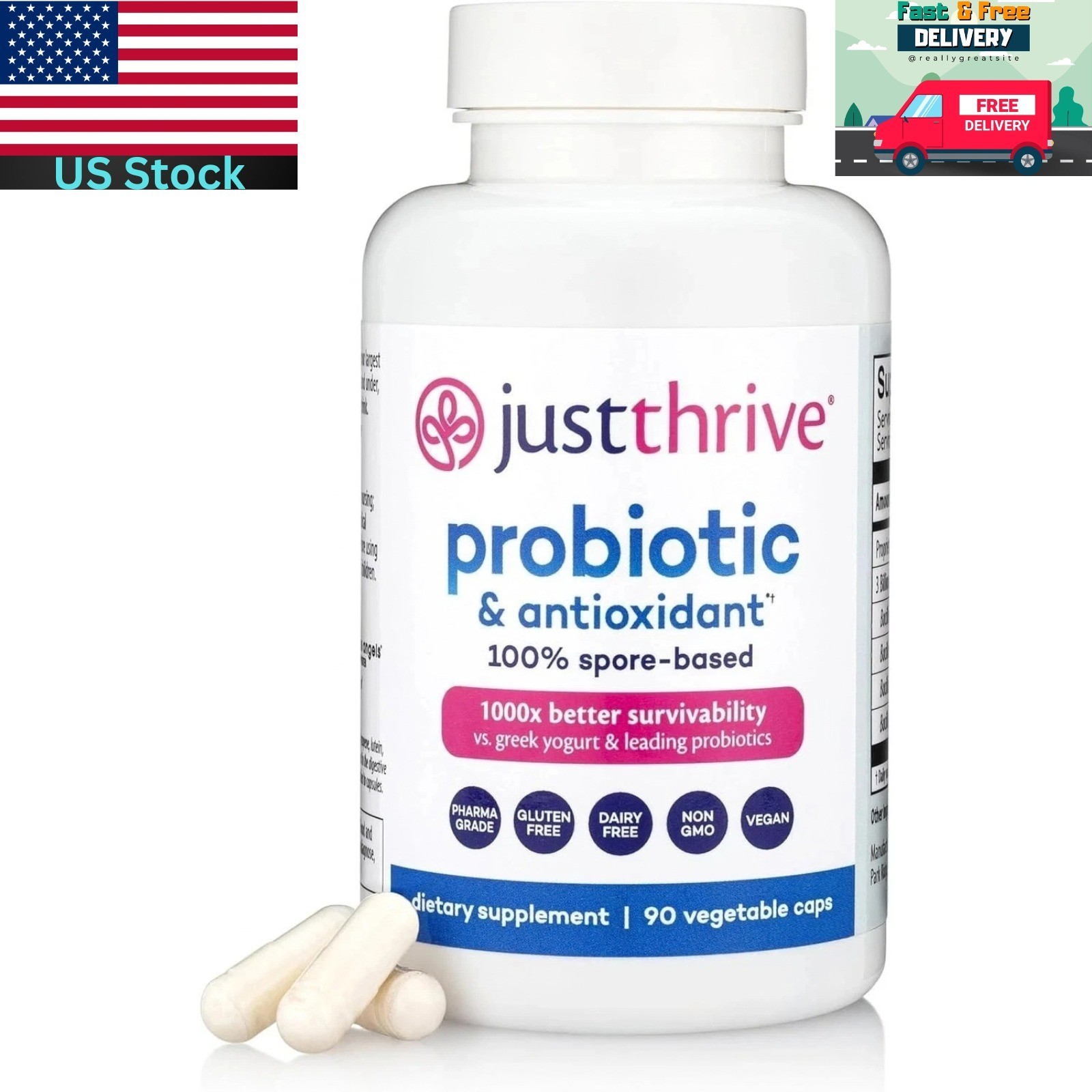 Just Thrive Probiotic & Antioxidant – Spore-Based Gut & Immune Support, 90 Ct